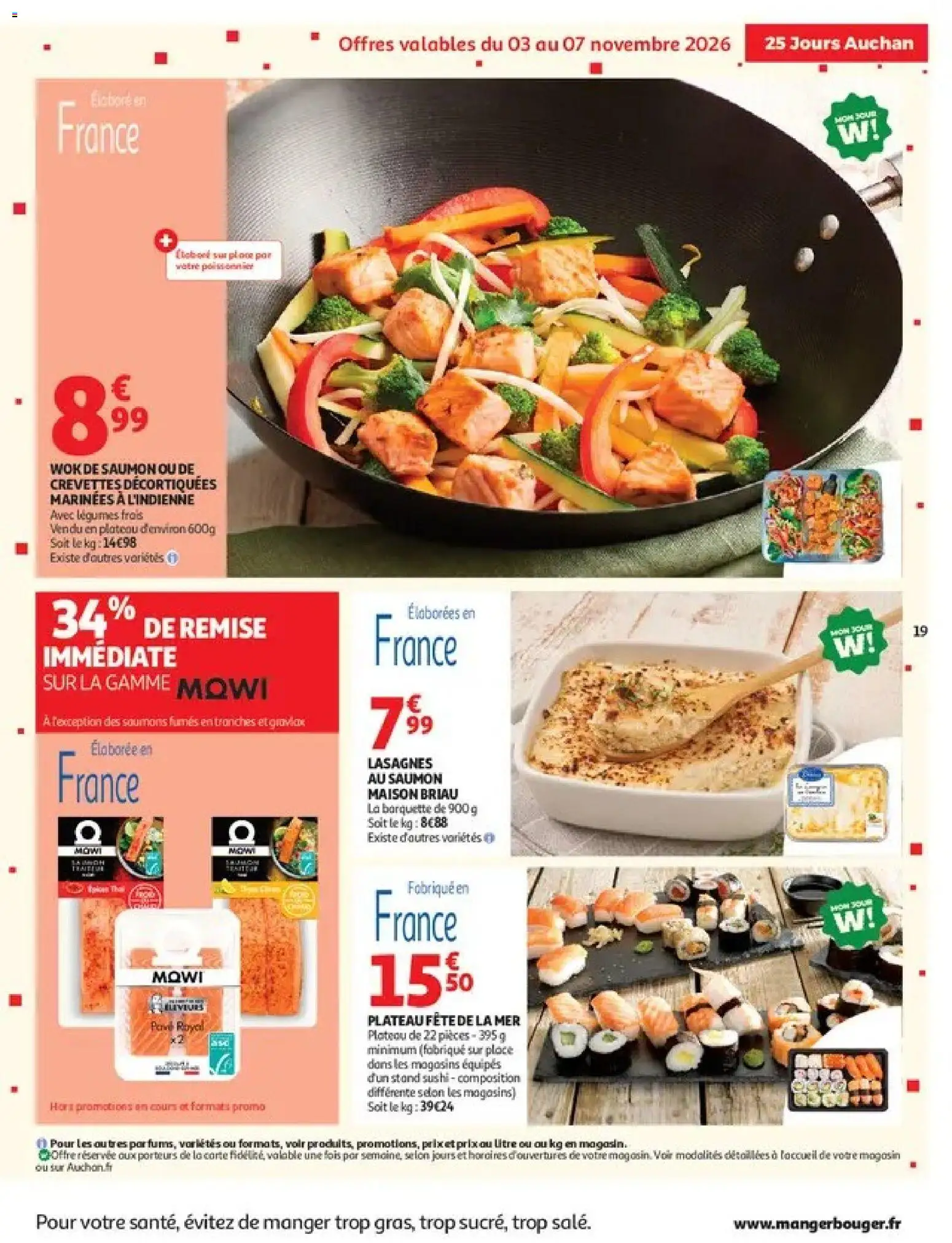 Prévisualisation de Auchan 25 jours 2 hypers du magasin Auchan formulaire valide 03/11/2026 - Sushi, Lasagnes, Saumon, Plateau, Crevettes, Crevettes décortiquées