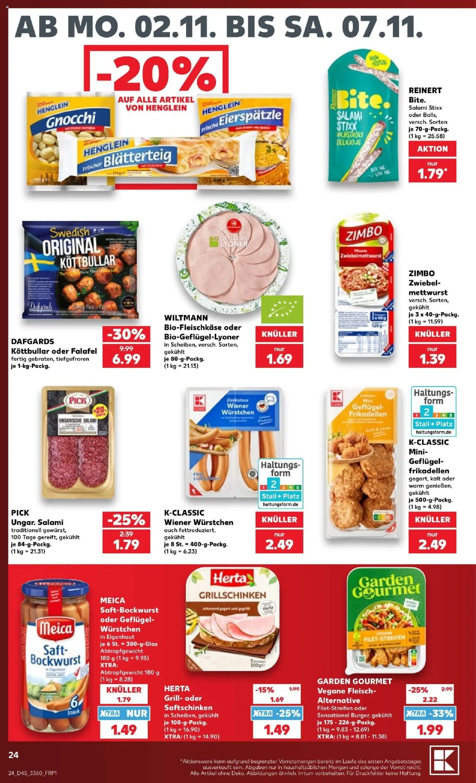 Vorschau von dem Prospekt des Geschäftes Kaufland, gültig ab dem 02.11.2026 - Gnocchi, Grill, Fleisch, Salami, Bockwurst, Saft, Meica, Wiener wurstchen