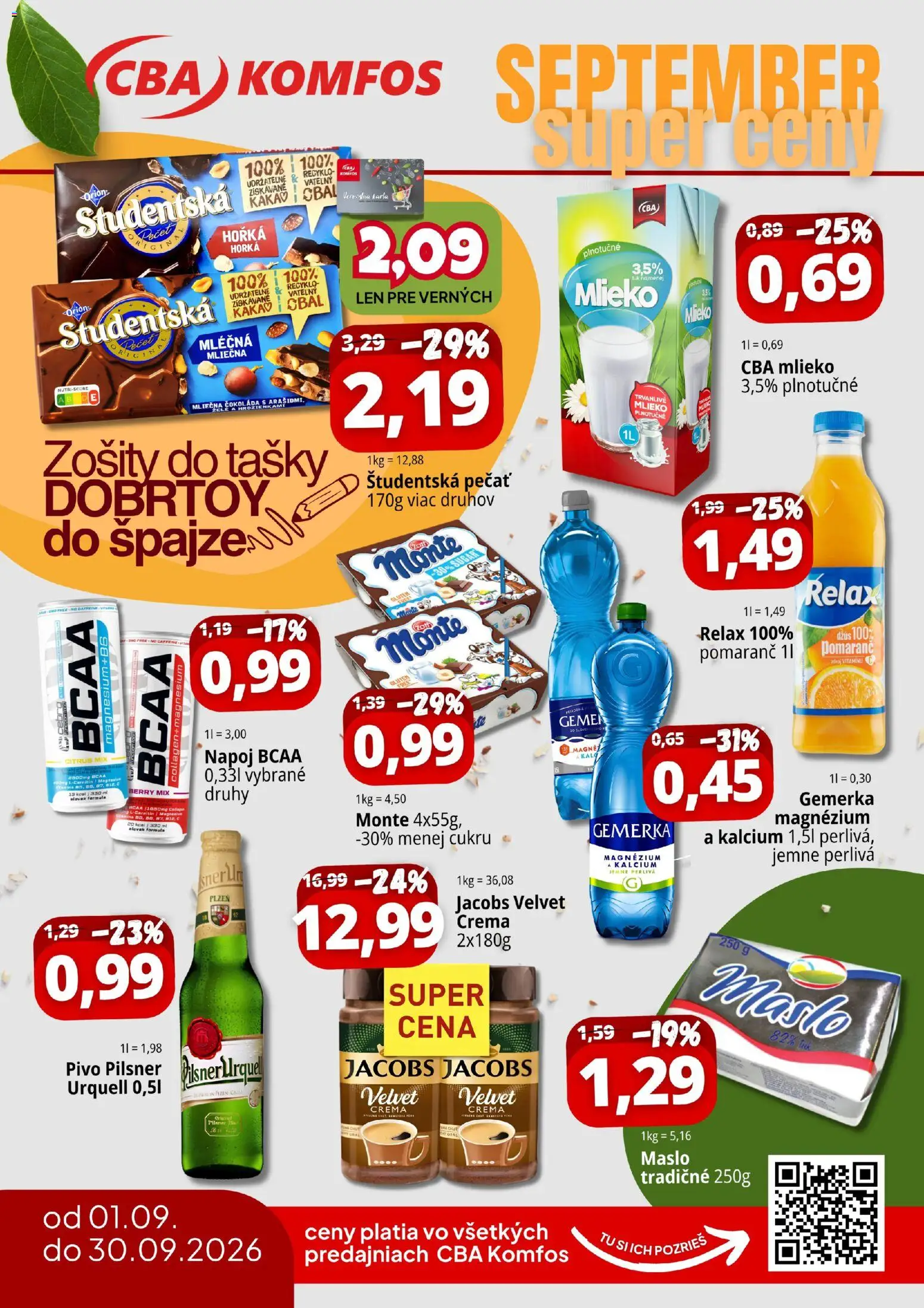 Náhľad CBA Komfos letáku platného od 01.09.2026