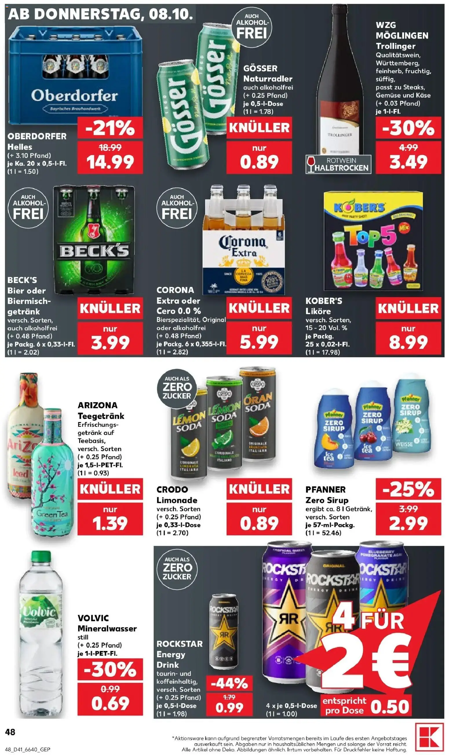Vorschau von dem Prospekt des Geschäftes Kaufland, gültig ab dem 08.10.2026 - Gemüse, Alkohol, Rockstar, Zucker, Volvic, Rotwein, Limonade, Sirup