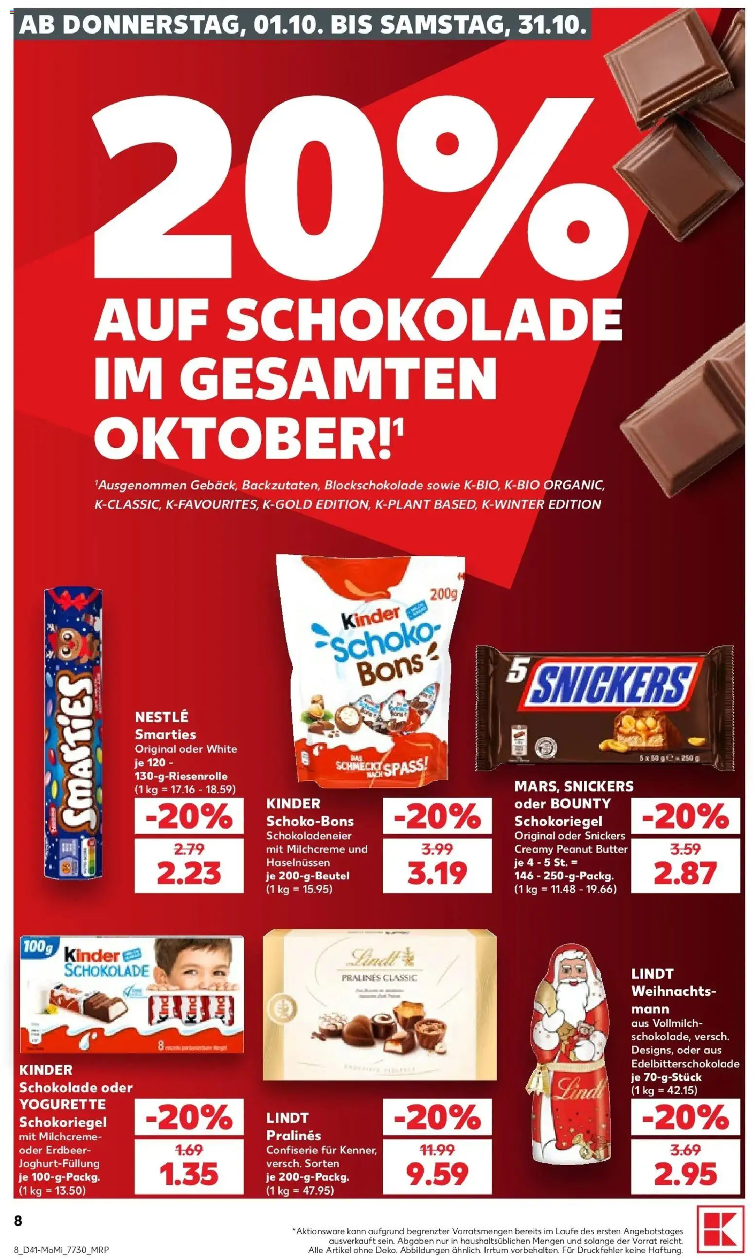 Vorschau von dem Prospekt des Geschäftes Kaufland, gültig ab dem 05.10.2026 - Butter, Schokolade, Lindt, Snickers, Yogurette, Smarties