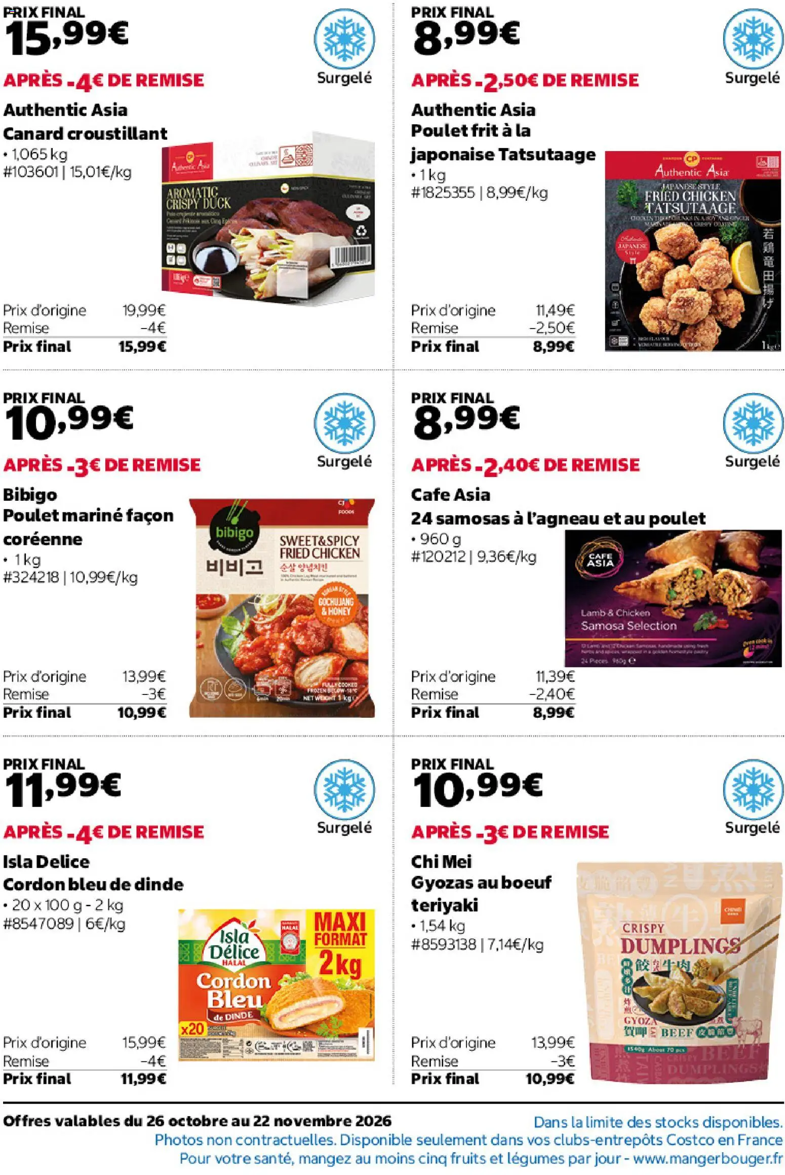 Prévisualisation de Costco catalogue du magasin Costco formulaire valide 26/10/2026 - Café, Poulet, Fruits, Canard, Gyoza, Cordon bleu, Dinde, Poulet frit