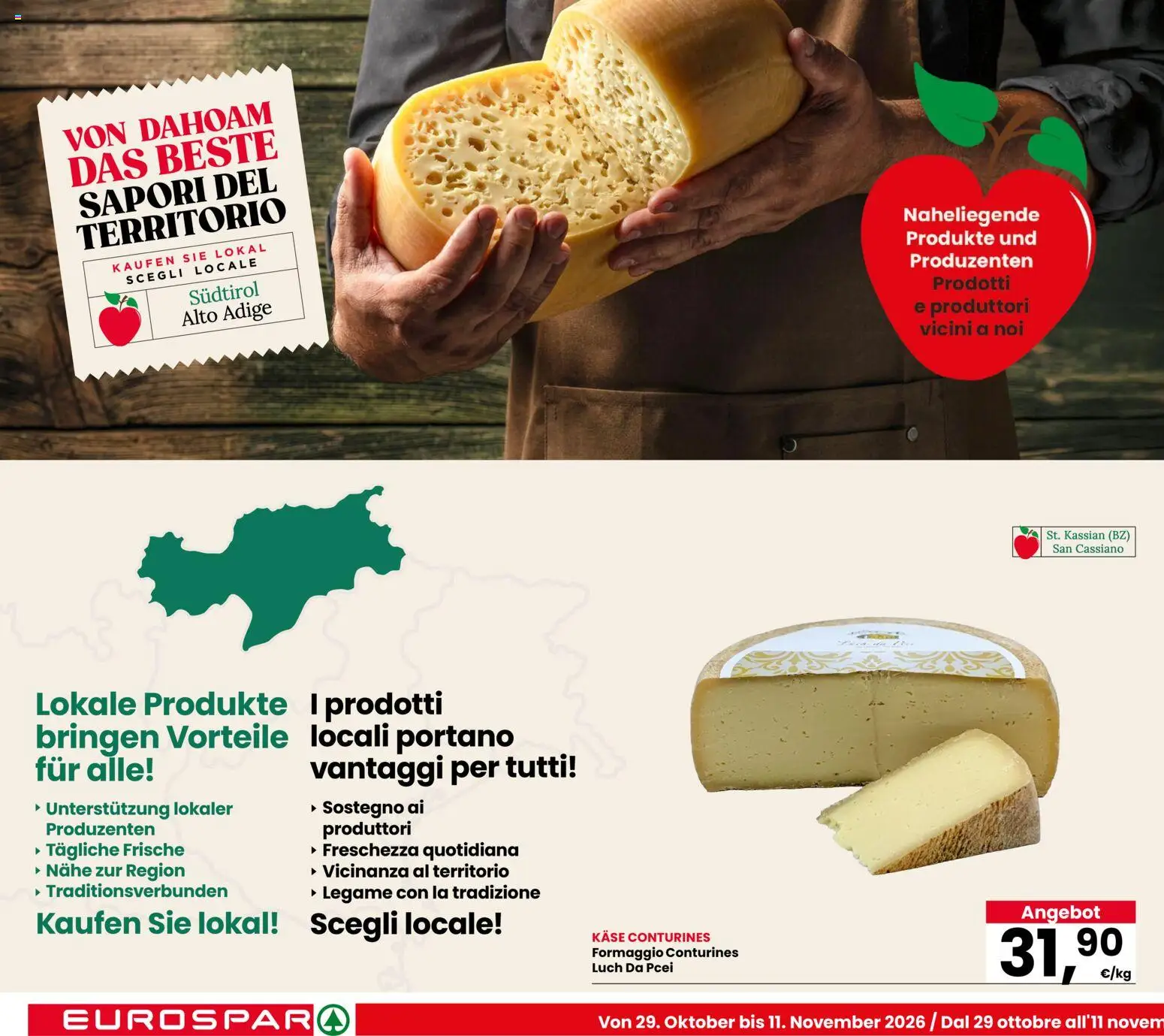 Anteprima dell'opuscolo Eurospar volantino Bolzano dal negozio Eurospar valido da 29/10/2026 - Formaggio