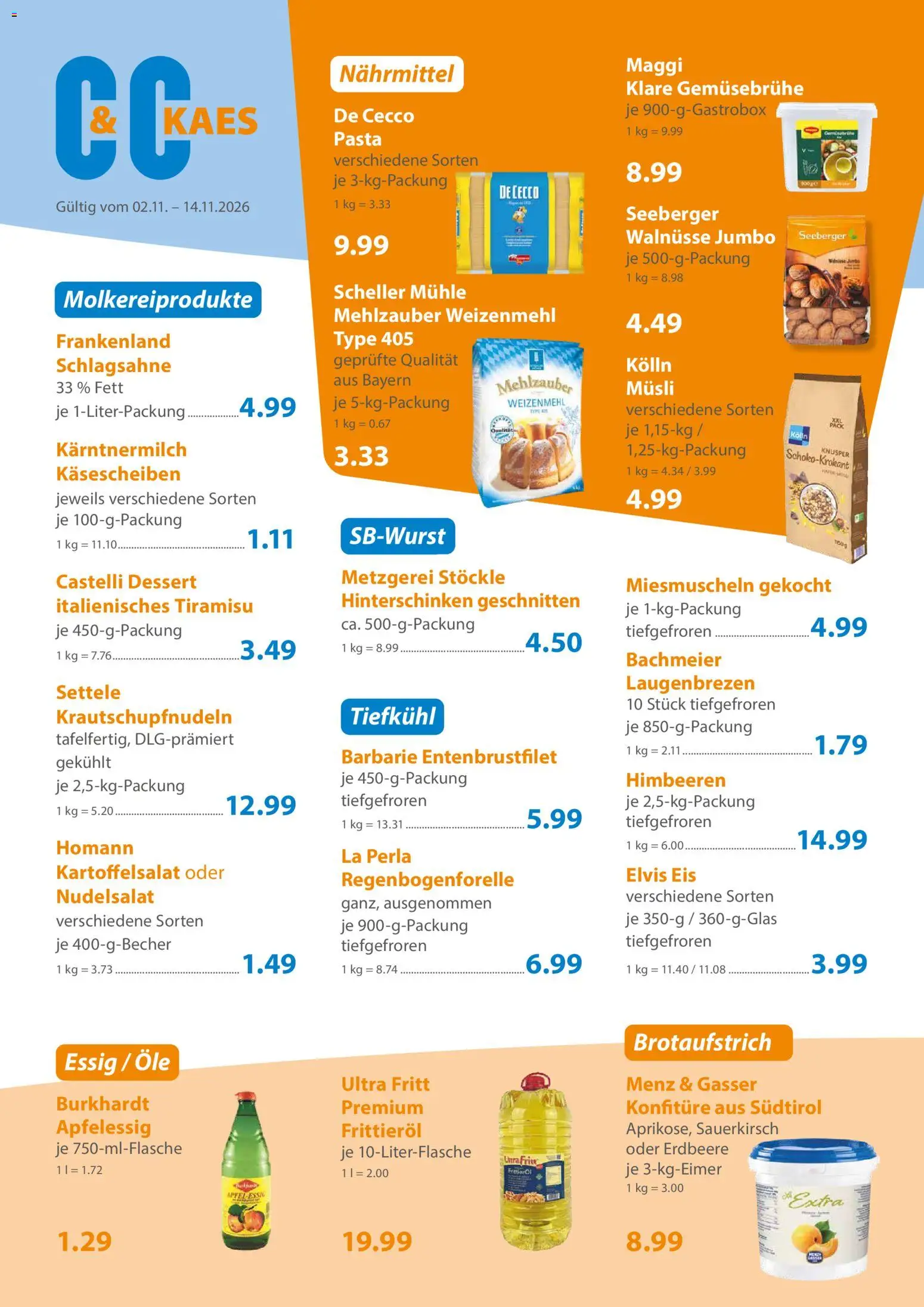 Vorschau von dem Prospekt des Geschäftes C&C, gültig ab dem 02.11.2026 - Himbeeren, Maggi, Schlagsahne, Essig, Weizenmehl, Frittieröl, Kolln, Musli