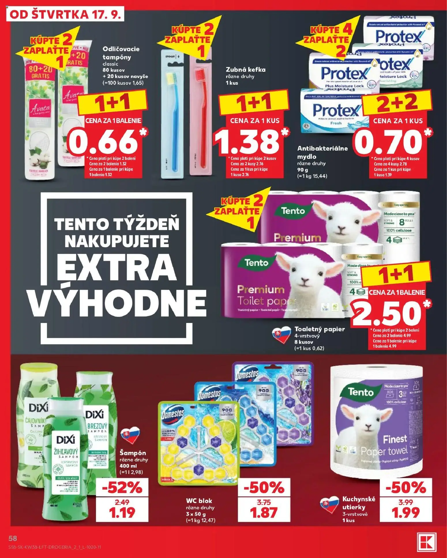 Náhľad Kaufland letáku platného od 17.09.2026 - Wc, Toaletný papier, Šampón, Mydlo, Domestos, Utierky, Zubná kefka, Wc blok