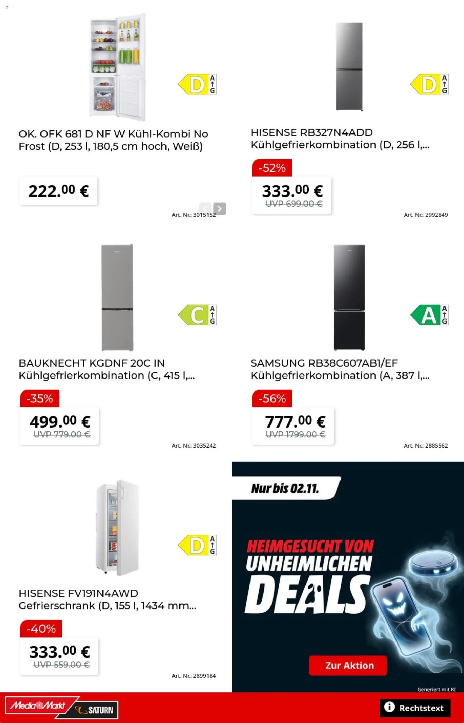 Vorschau von dem Prospekt des Geschäftes Media Markt, gültig ab dem 27.10.2026 - Samsung, Gefrierschrank, Kühlgefrierkombination, Hisense
