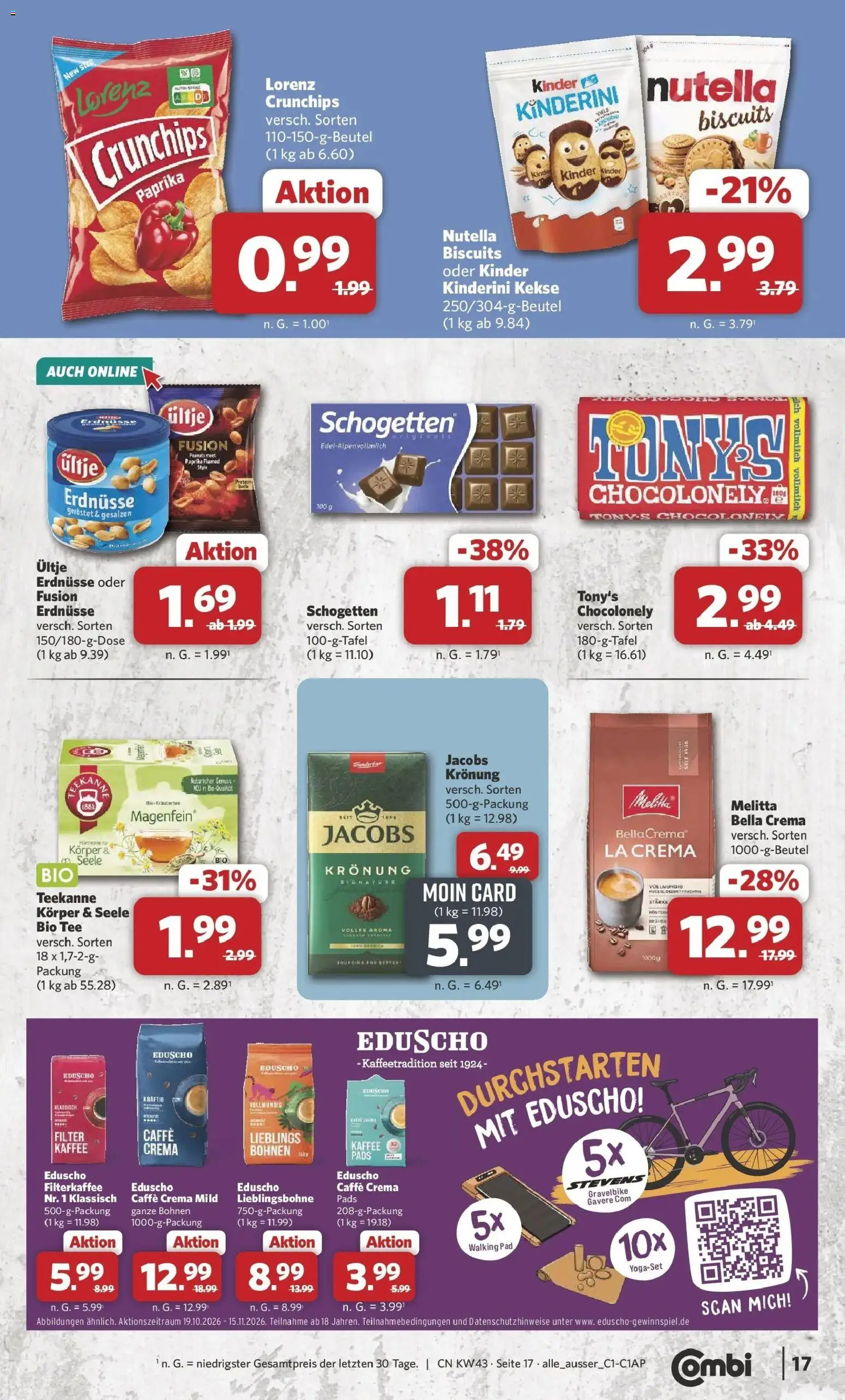 Vorschau von dem Prospekt des Geschäftes Combi, gültig ab dem 19.10.2026 - Kaffee, Paprika, Kekse, Erdnüsse, Walking, Schogetten, Eduscho, Ultje erdnusse