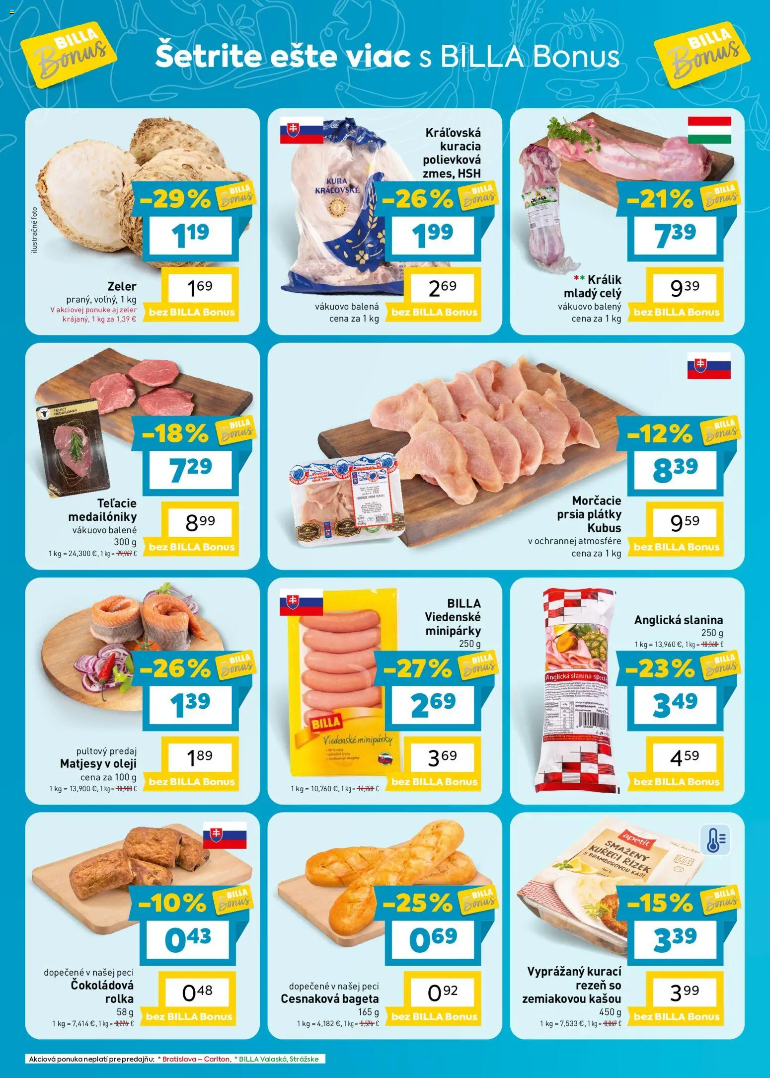 Náhľad Billa letáku platného od 28.10.2026 - Zeler, Králik, Morčacie prsia, Bageta, Slanina, Anglická slanina