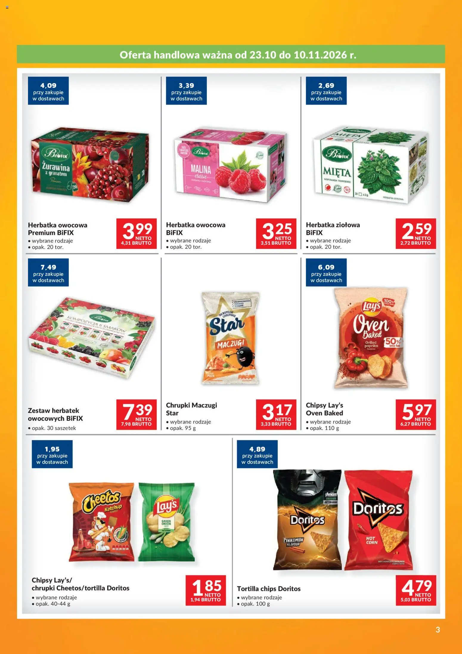 Pogląd gazetki "Makro gazetka - Odido" ze sklepu Makro ważnej od 23.10.2026 - Tortilla, Lays, Chipsy, Żurawina, Malina, Mięta, Chrupki, Tortilla chips