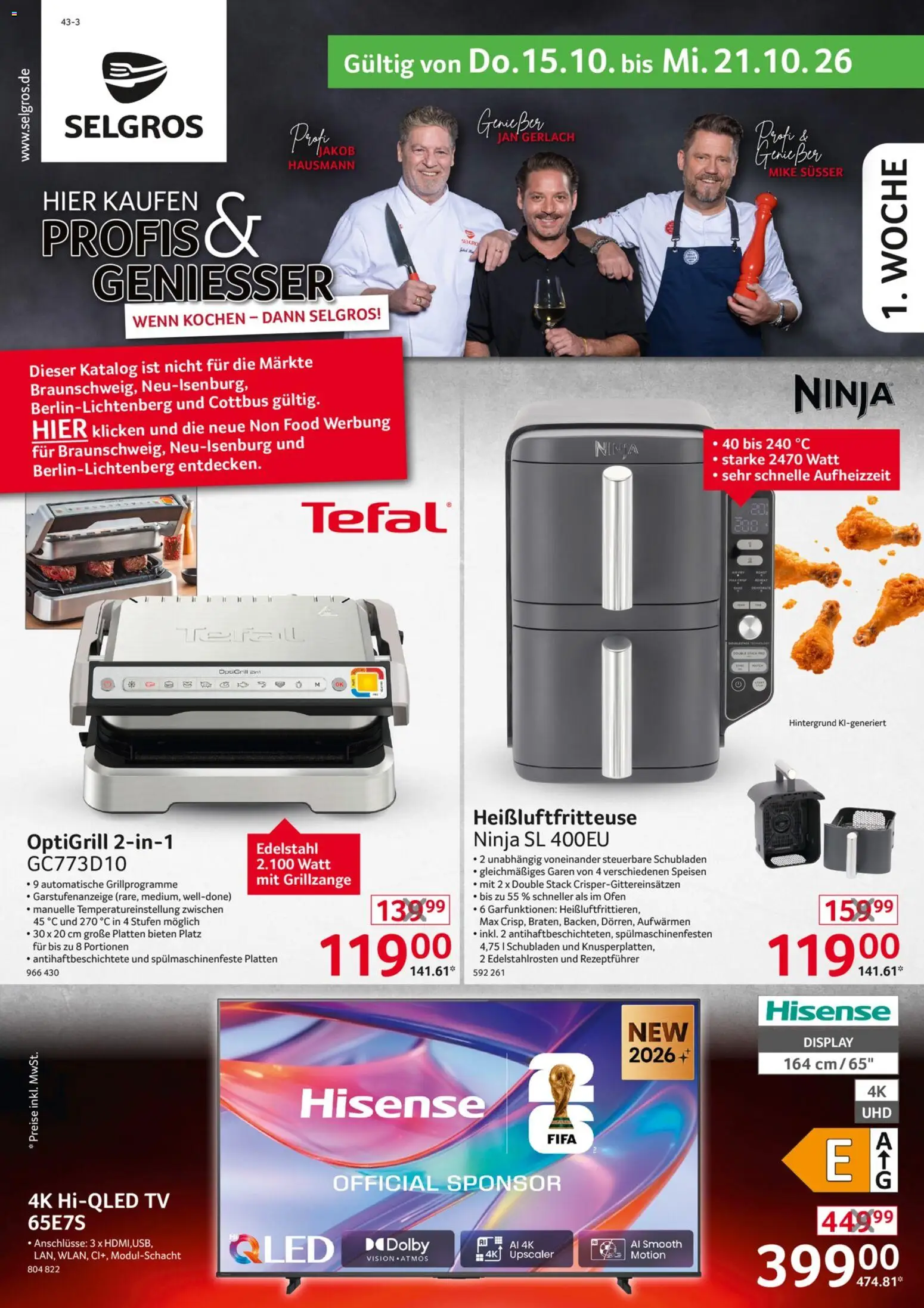 Vorschau von dem Prospekt des Geschäftes Selgros, gültig ab dem 15.10.2026 - Heißluftfritteuse, TV, Hisense, Ofen