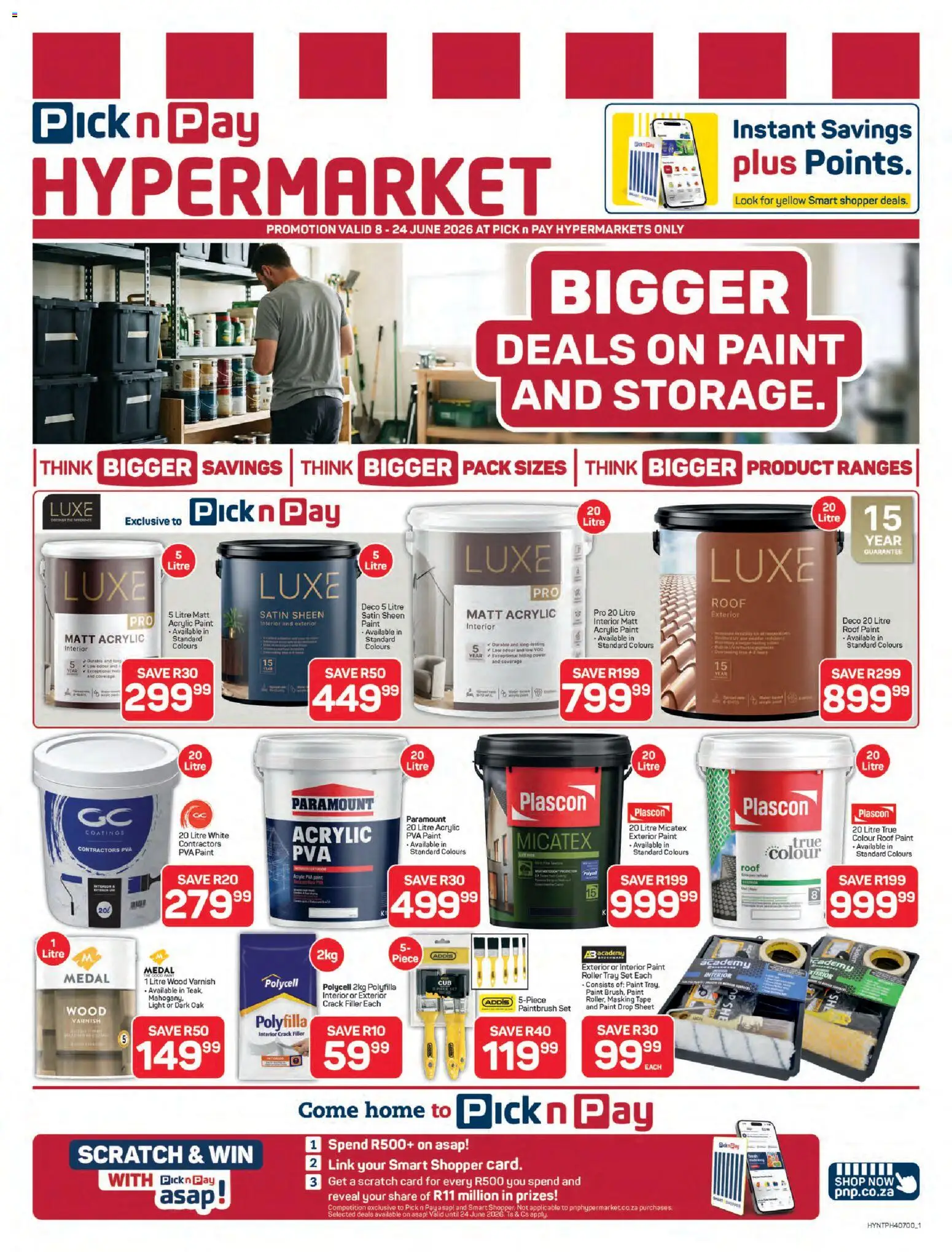 Preview of Pick n Pay flyer valid from 08/06/2026 - Paint, Tape, Light, Tray, Wood varnish, Crack filler