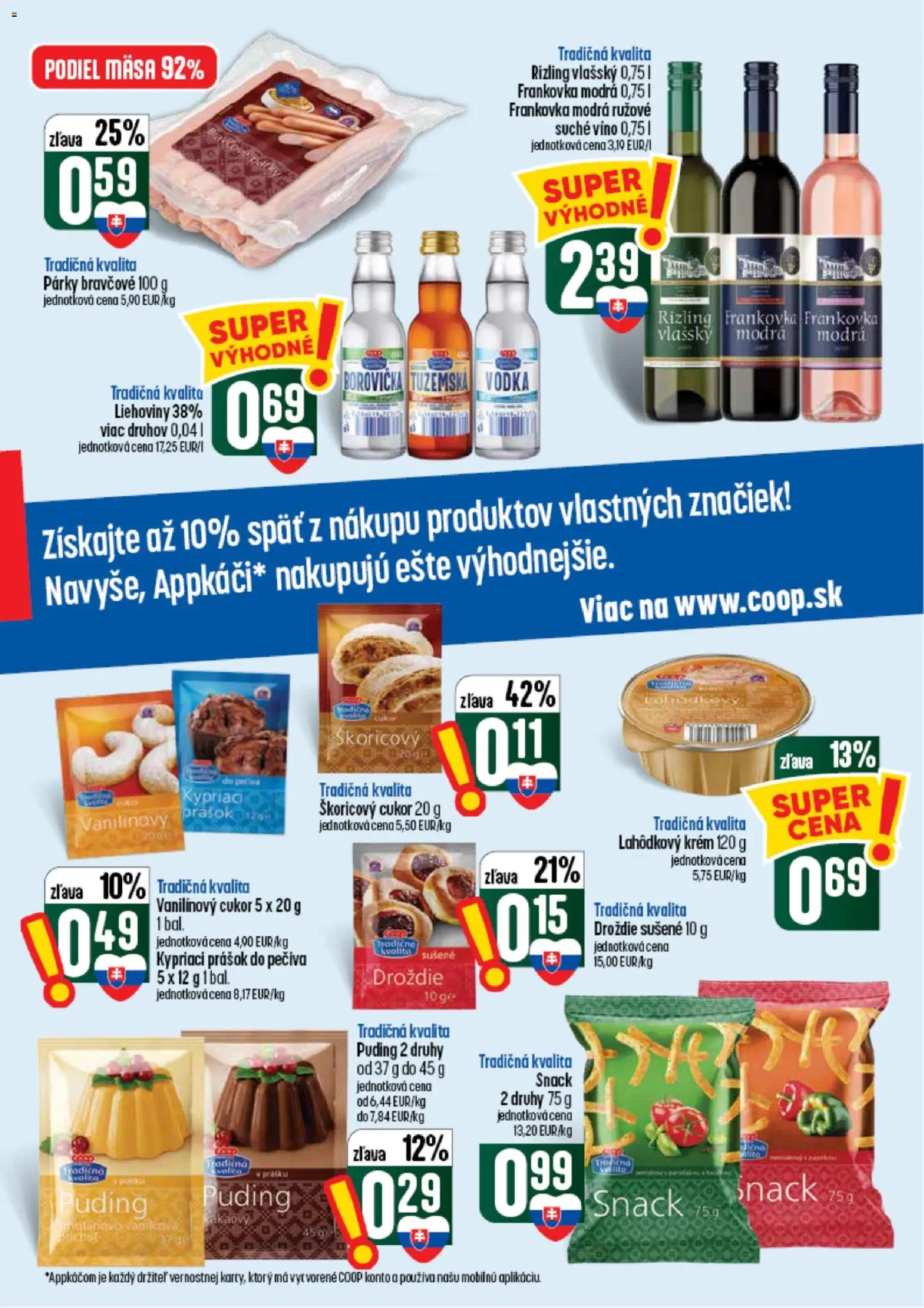 Náhľad COOP Jednota letáku platného od 10.09.2026 - Víno, Borovička, Puding, Cukor, Párky, Droždie, Krém, Prášok do pečiva