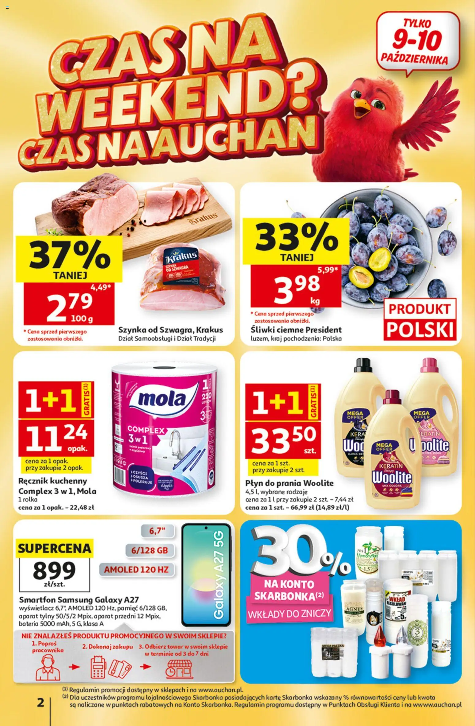 Pogląd gazetki "Auchan gazetka - Hipermarket" ze sklepu Auchan ważnej od 08.10.2026 - Smartfon, Wkłady do zniczy, Szynka, Śliwki, Bateria, Ręcznik kuchenny