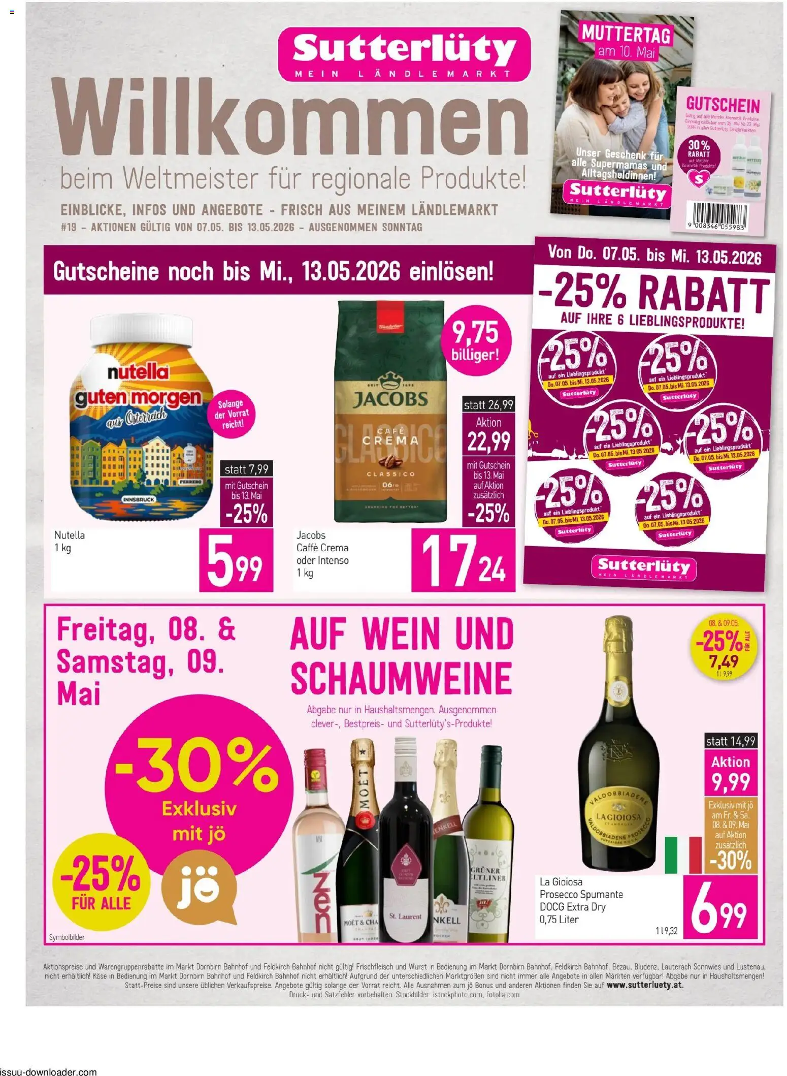 Vorschau der Angebote: Sutterlüty Sutterlüty Flugblatt gültig ab 07.05.2026 - Wein, Wurst, Prosecco, Nutella, Käse