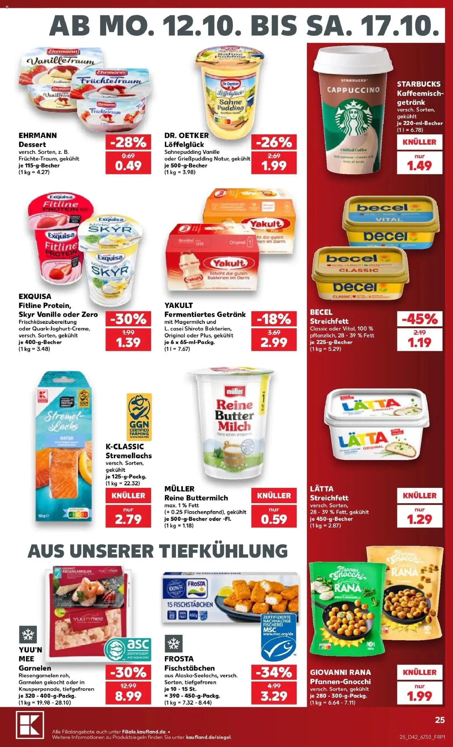 Vorschau von dem Prospekt des Geschäftes Kaufland, gültig ab dem 12.10.2026 - Starbucks, Butter, Frosta, Pudding, Exquisa, Lätta, Becel, Fischstabchen