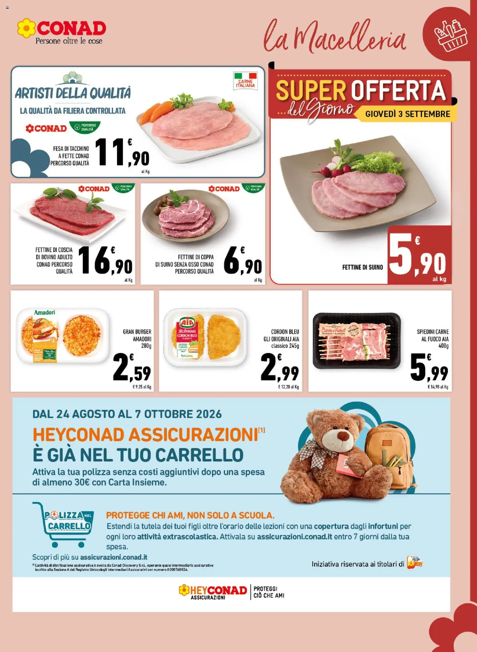 Anteprima dell'opuscolo Conad volantino Margherita Sicilia dal negozio Conad valido da 26/08/2026 - Carne, Tacchino, Bovino, Suino, Carrello, Spiedini