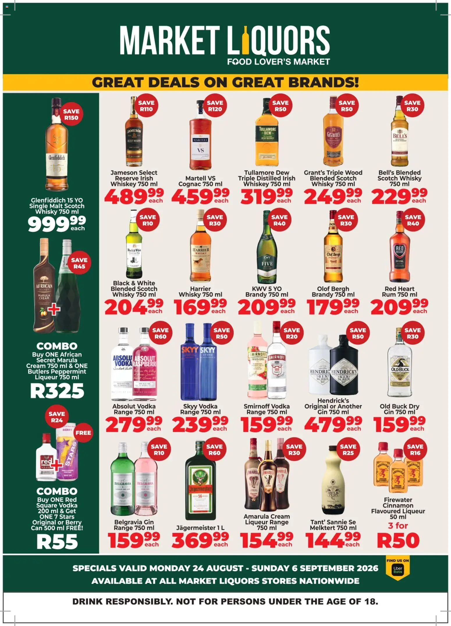 Preview of Diamond Discount Liquors flyer valid from 24/08/2026 - Gin, Whiskey, Brandy, Vodka, Cognac, Cream, Rum, Jägermeister