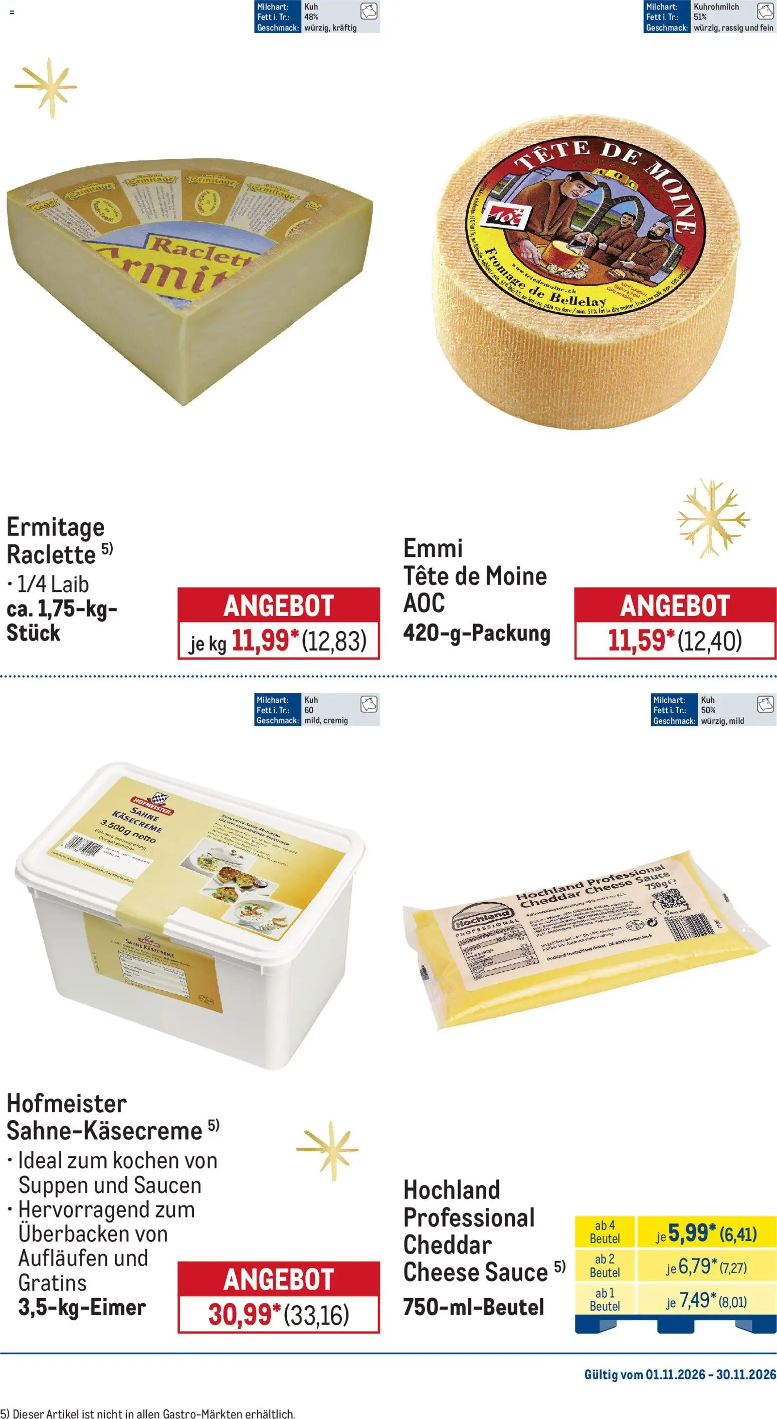 Vorschau von dem Prospekt des Geschäftes Metro, gültig ab dem 01.11.2026 - Raclette, Sahne