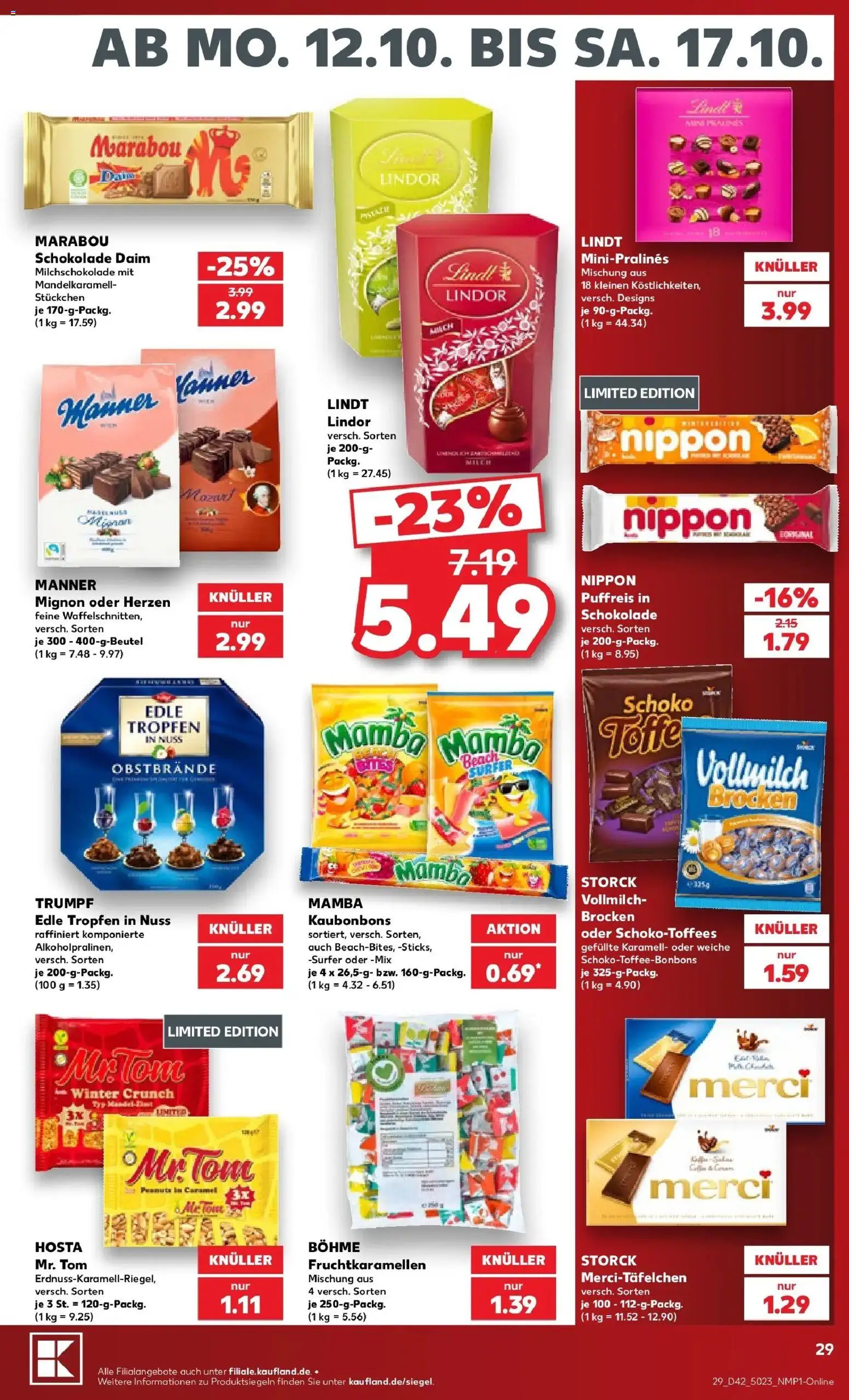 Vorschau von dem Prospekt des Geschäftes Kaufland, gültig ab dem 12.10.2026 - Schokolade, Lindt, Merci, Lindor