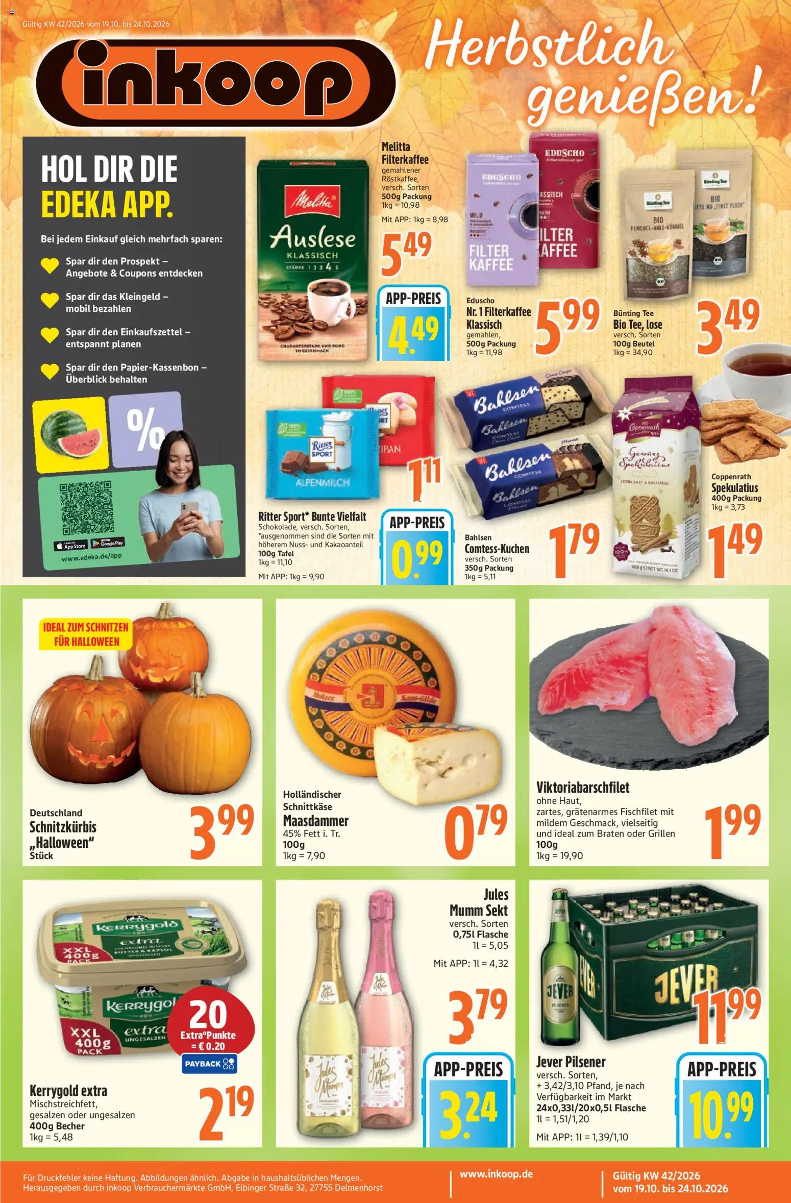 Vorschau von dem Prospekt des Geschäftes Inkoop, gültig ab dem 19.10.2026 - Kaffee, Butter, Tee, Ritter sport, Sekt, Melitta, Mumm sekt, Jules mumm