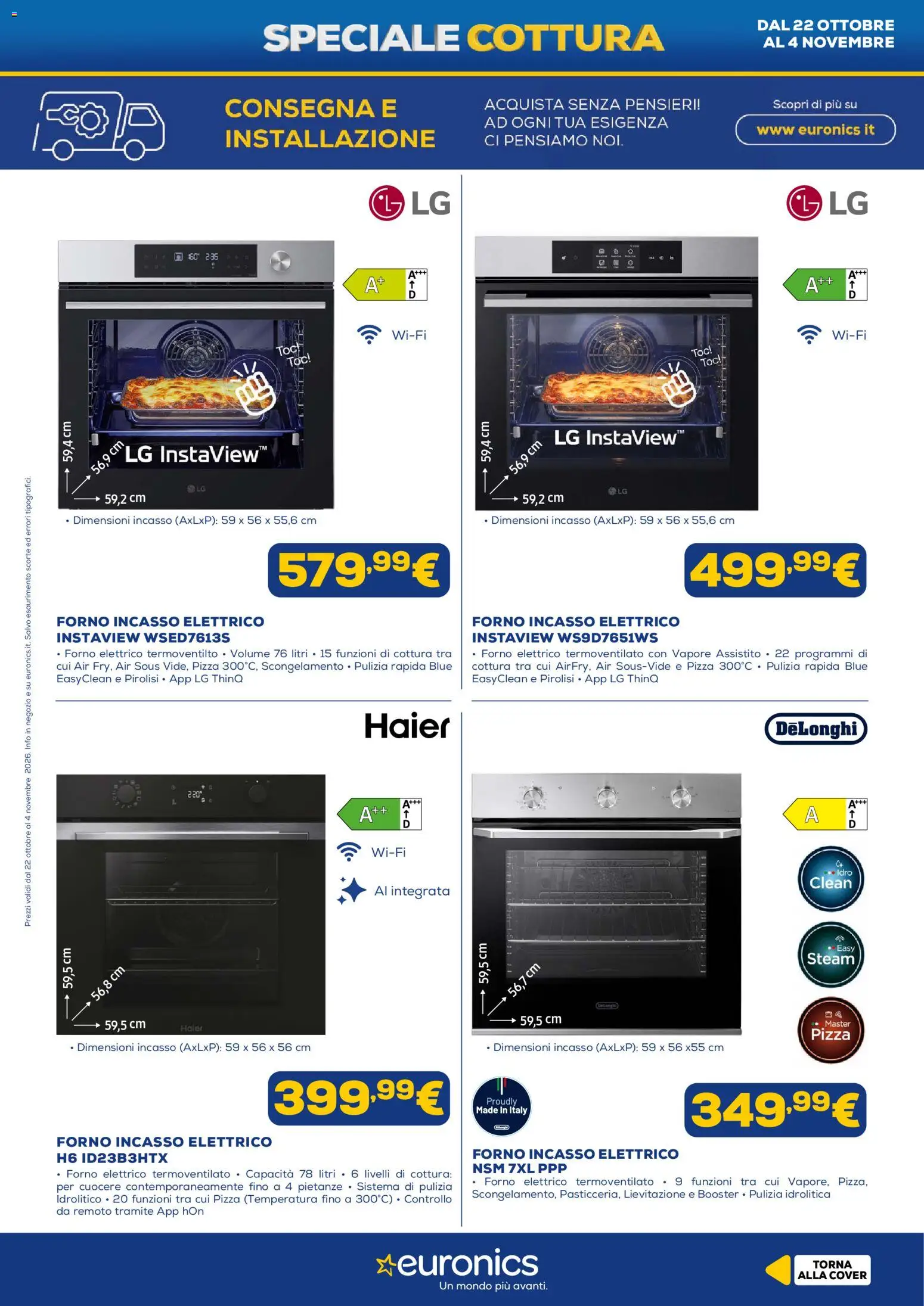 Anteprima dell'opuscolo Euronics volantino Cottura dal negozio Euronics valido da 22/10/2026 - Pizza, Forno, Forno elettrico