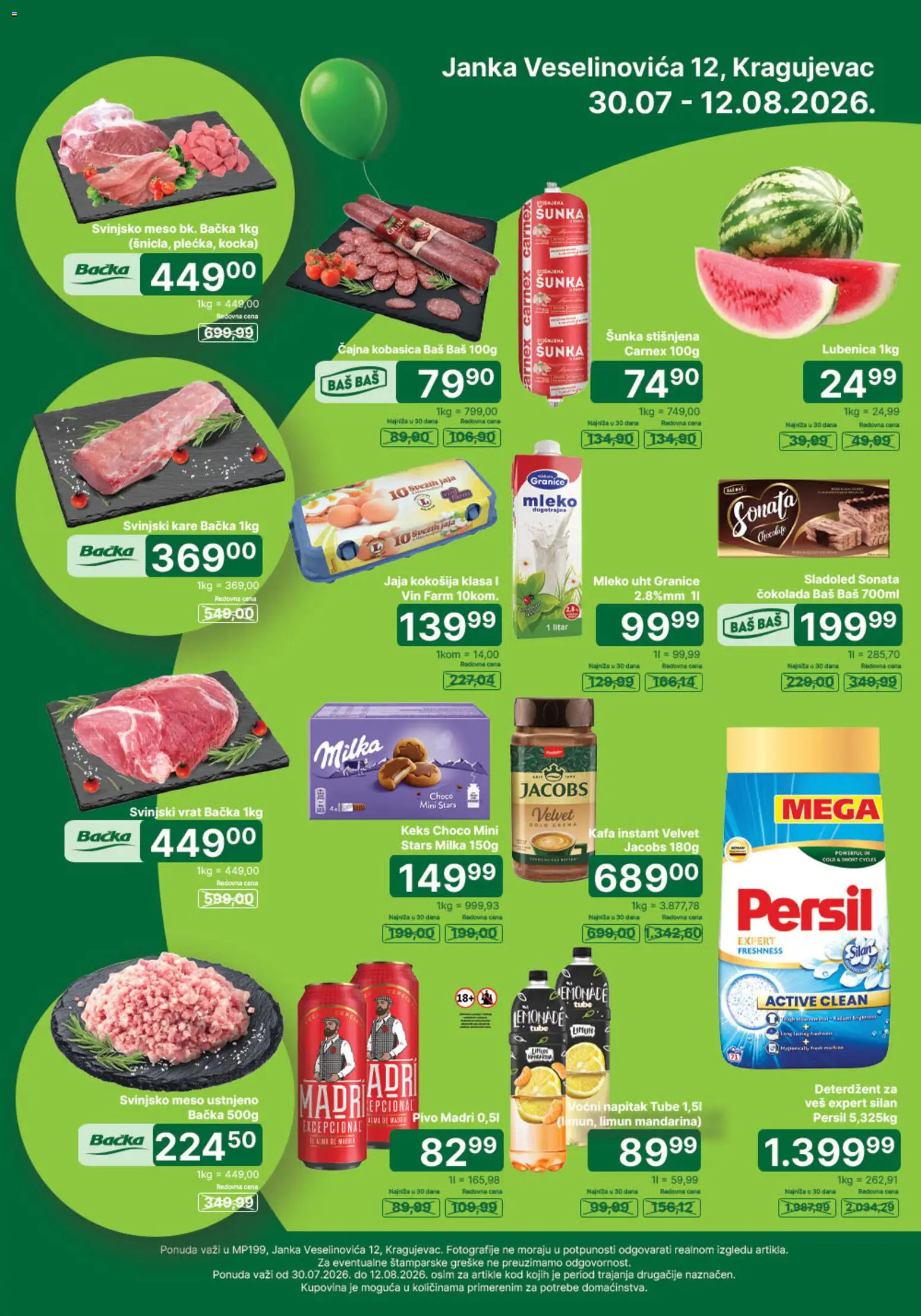 Pregled Univerexport kataloga - važi od 30.07.2026 - Mandarina, Pivo, Čokolada, Šunka, Svinjski vrat, Svinjski kare, Kobasica, Svinjsko meso