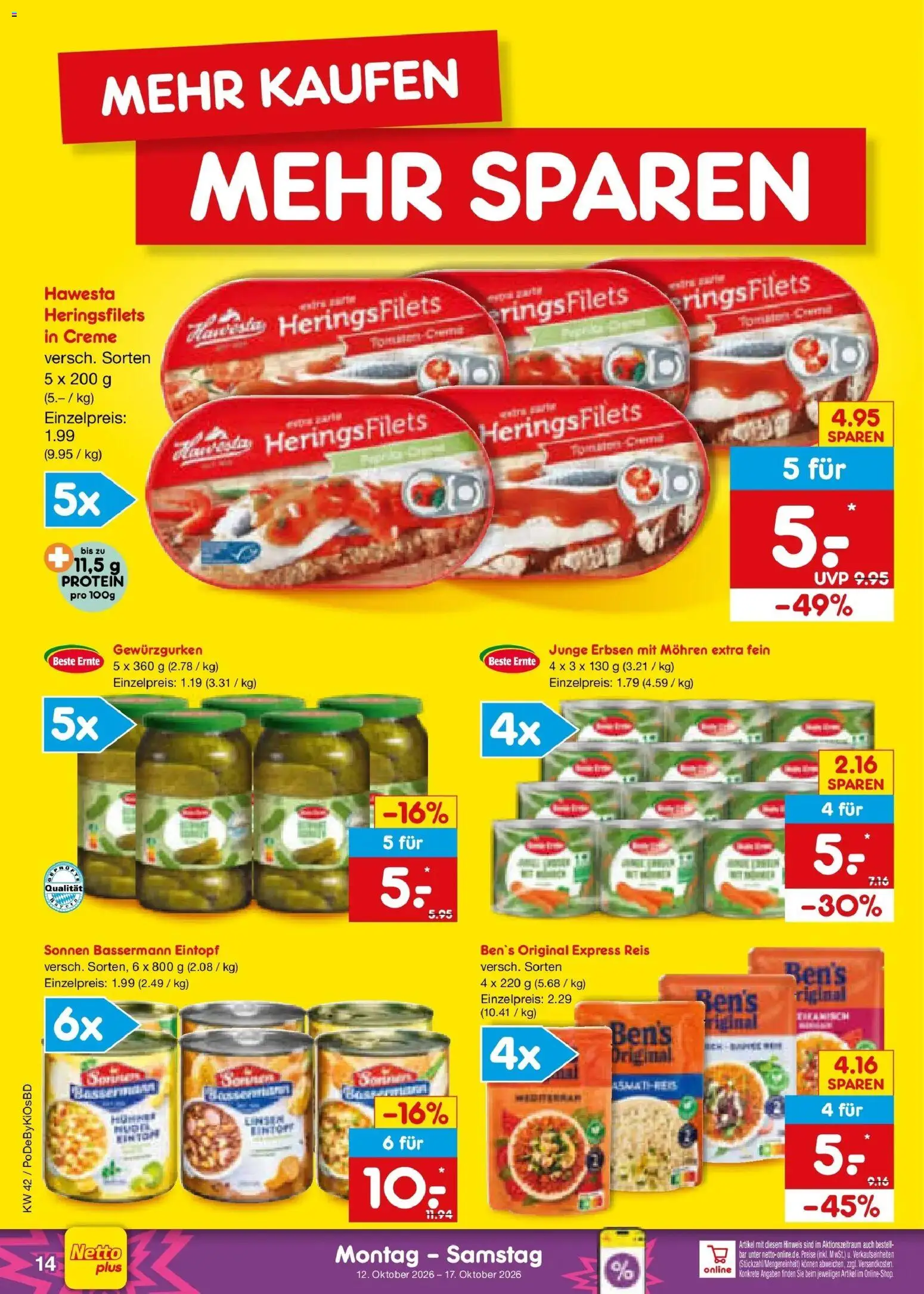Vorschau von dem Prospekt des Geschäftes Netto Marken-Discount, gültig ab dem 12.10.2026 - Reis, Erbsen, Creme, Mohren