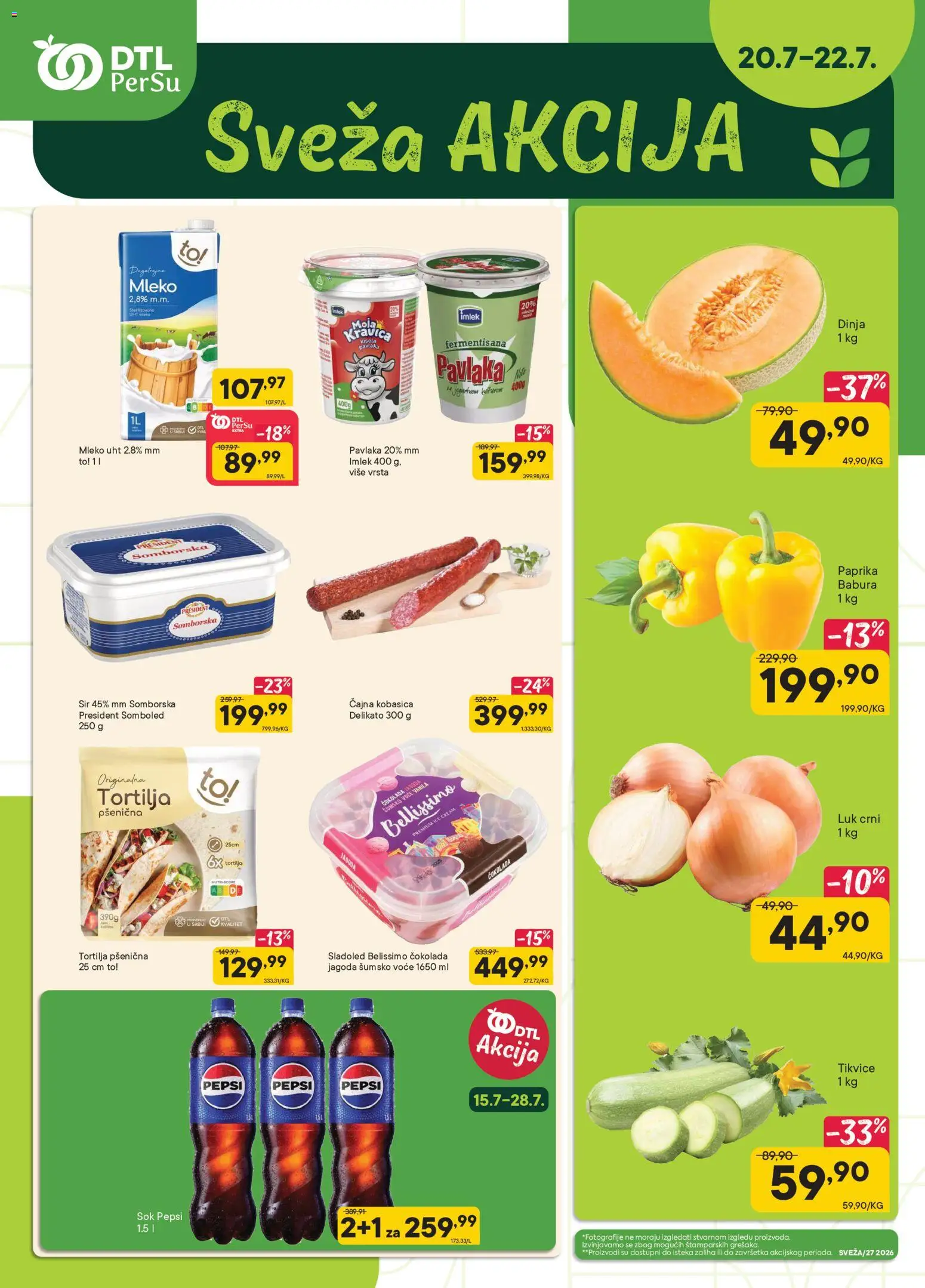 Pregled PerSu kataloga - važi od 20.07.2026 - Paprika, Čokolada, Dinja, Jagoda, Tikvice, Mleko, Luk, Paprika babura