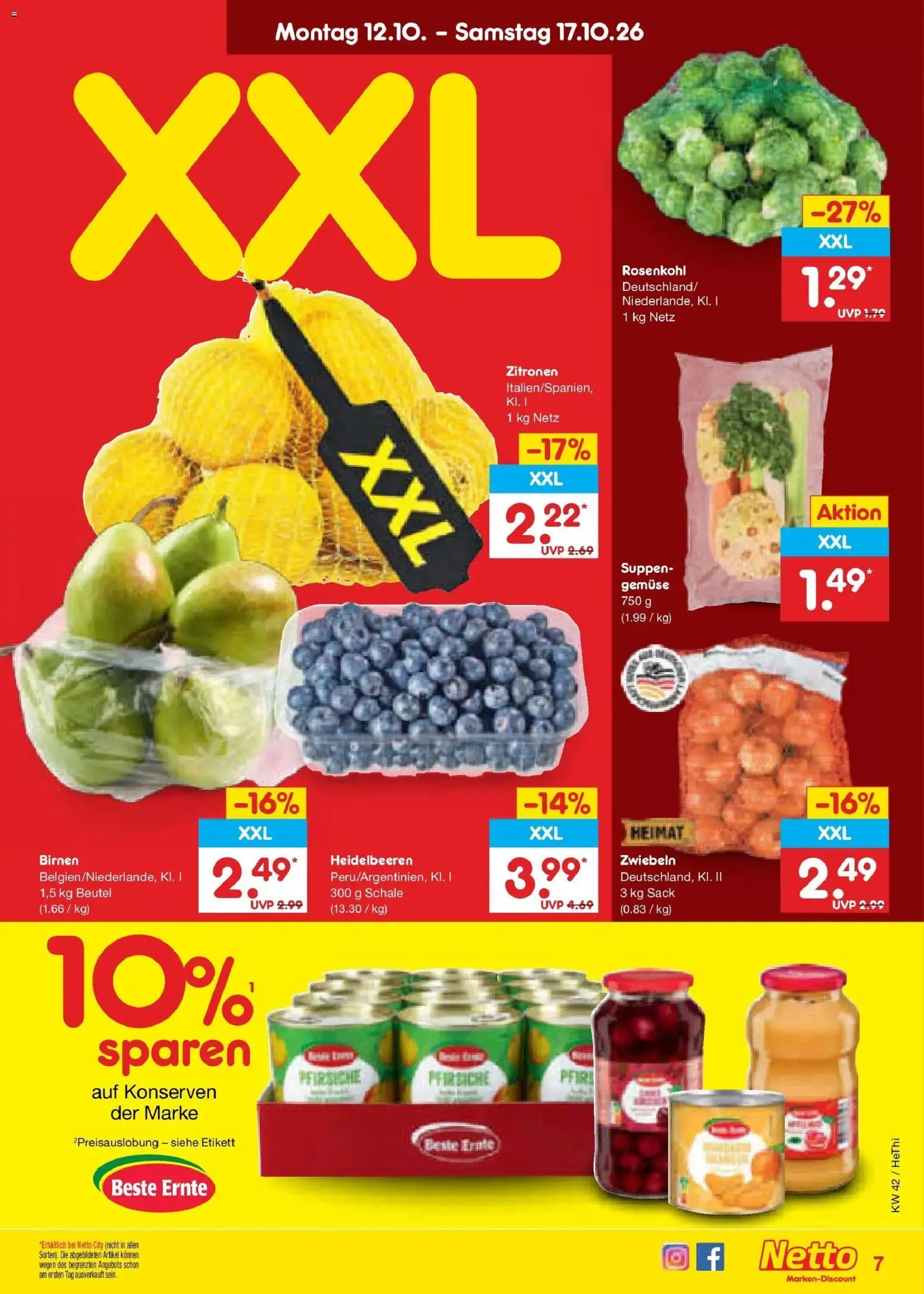 Vorschau von dem Prospekt des Geschäftes Netto Marken-Discount, gültig ab dem 12.10.2026 - Gemüse, Heidelbeeren, Zitronen, Zwiebeln
