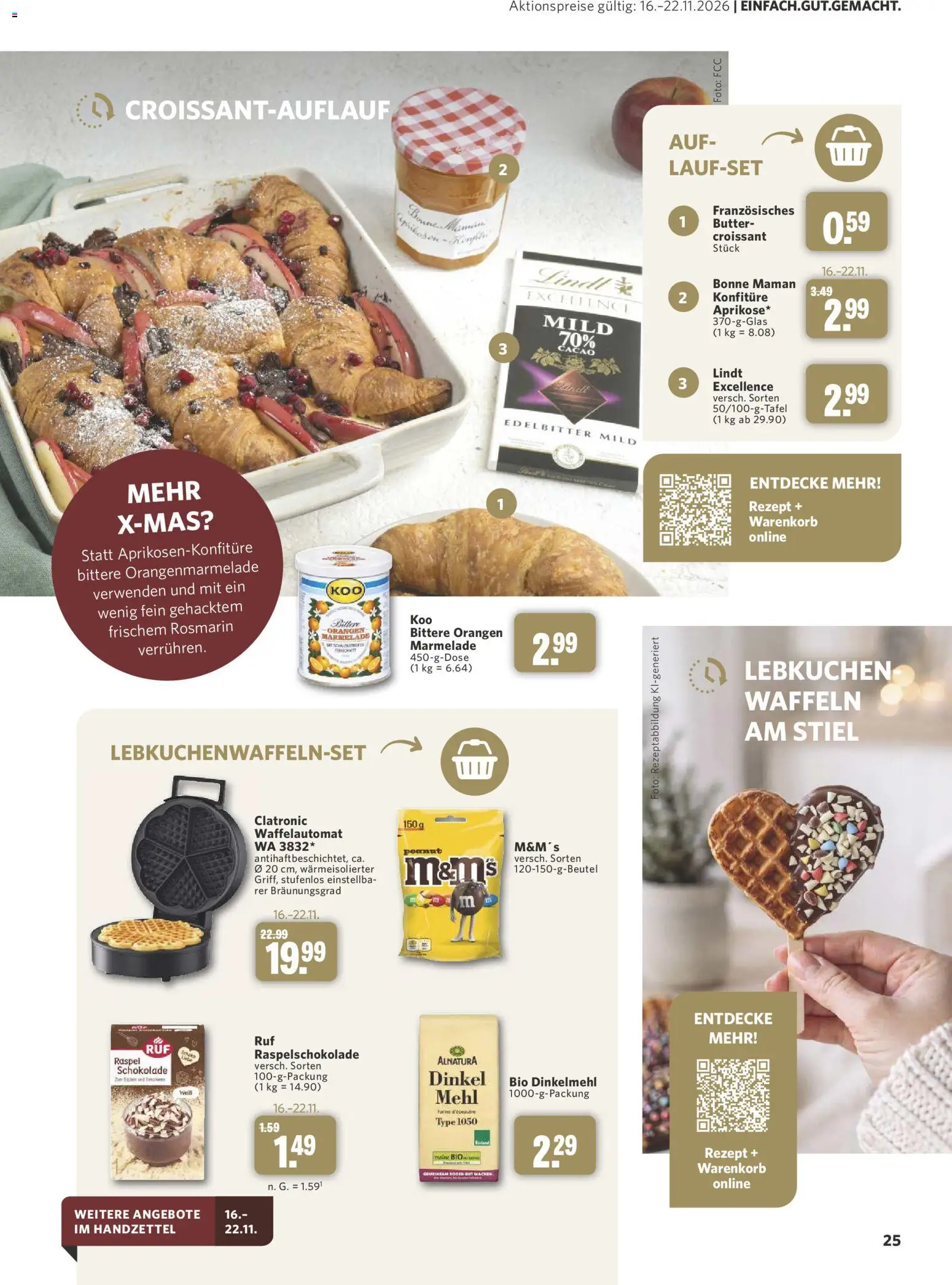 Vorschau von dem Prospekt des Geschäftes Combi, gültig ab dem 31.10.2026 - Butter, Waffeln, Lindt, Croissant, Marmelade, M&M's, Orangen, Bonne maman