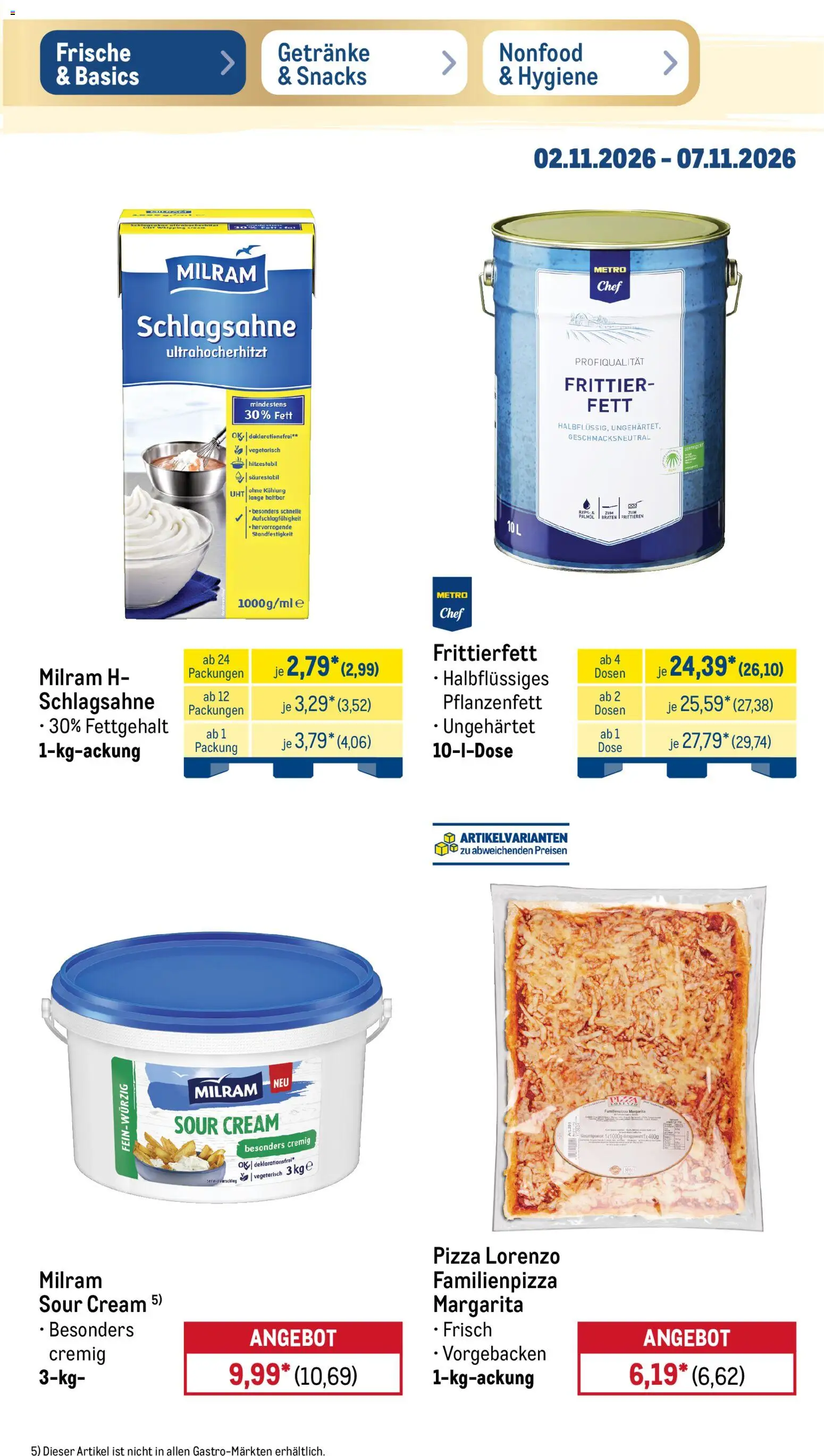 Vorschau von dem Prospekt des Geschäftes Metro, gültig ab dem 02.11.2026 - Pizza, Schlagsahne, Milram