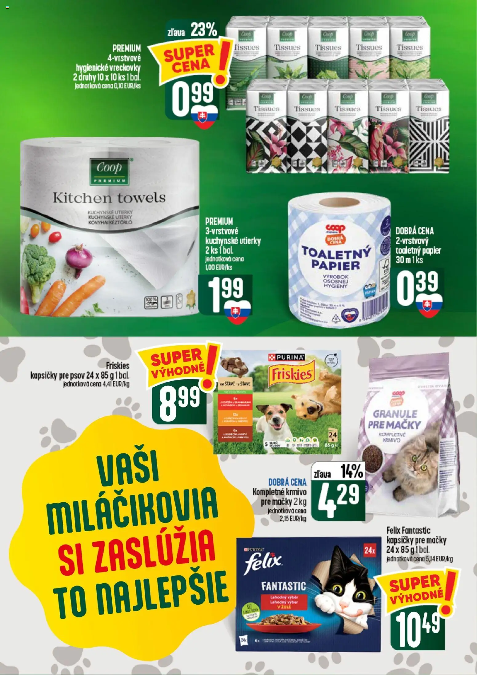 Náhľad COOP Jednota letáku platného od 10.09.2026 - Felix, Toaletný papier, Granule pre mačky, Kuchynské utierky, Kapsičky pre mačky, Friskies, Vreckovky, Kapsičky pre psov