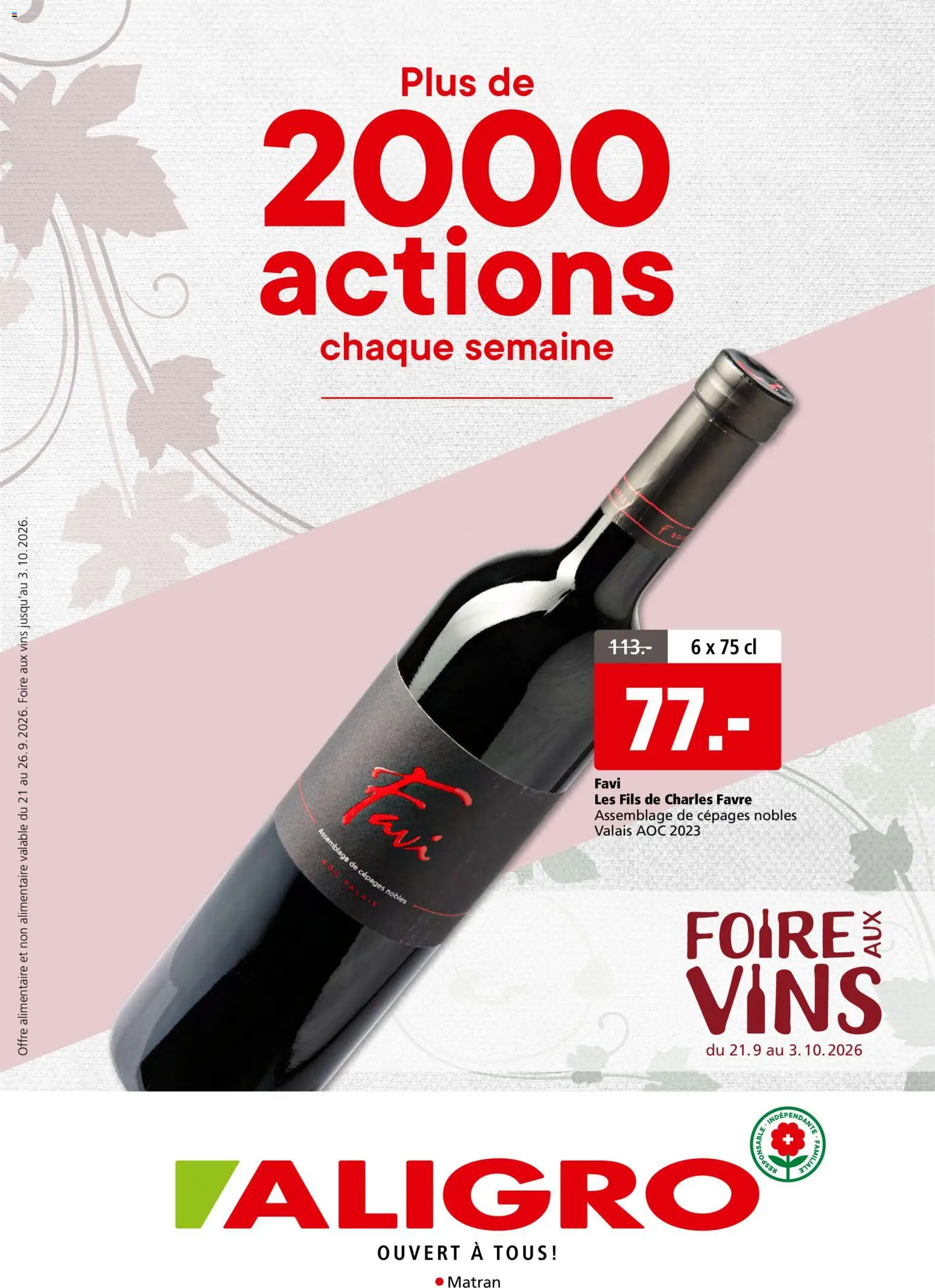 Vorschau des Merkblatts Aligro aktionen Foire aux vins Matran vom Shop Aligro gültig von 21.09.2026 bis 03.10.2026