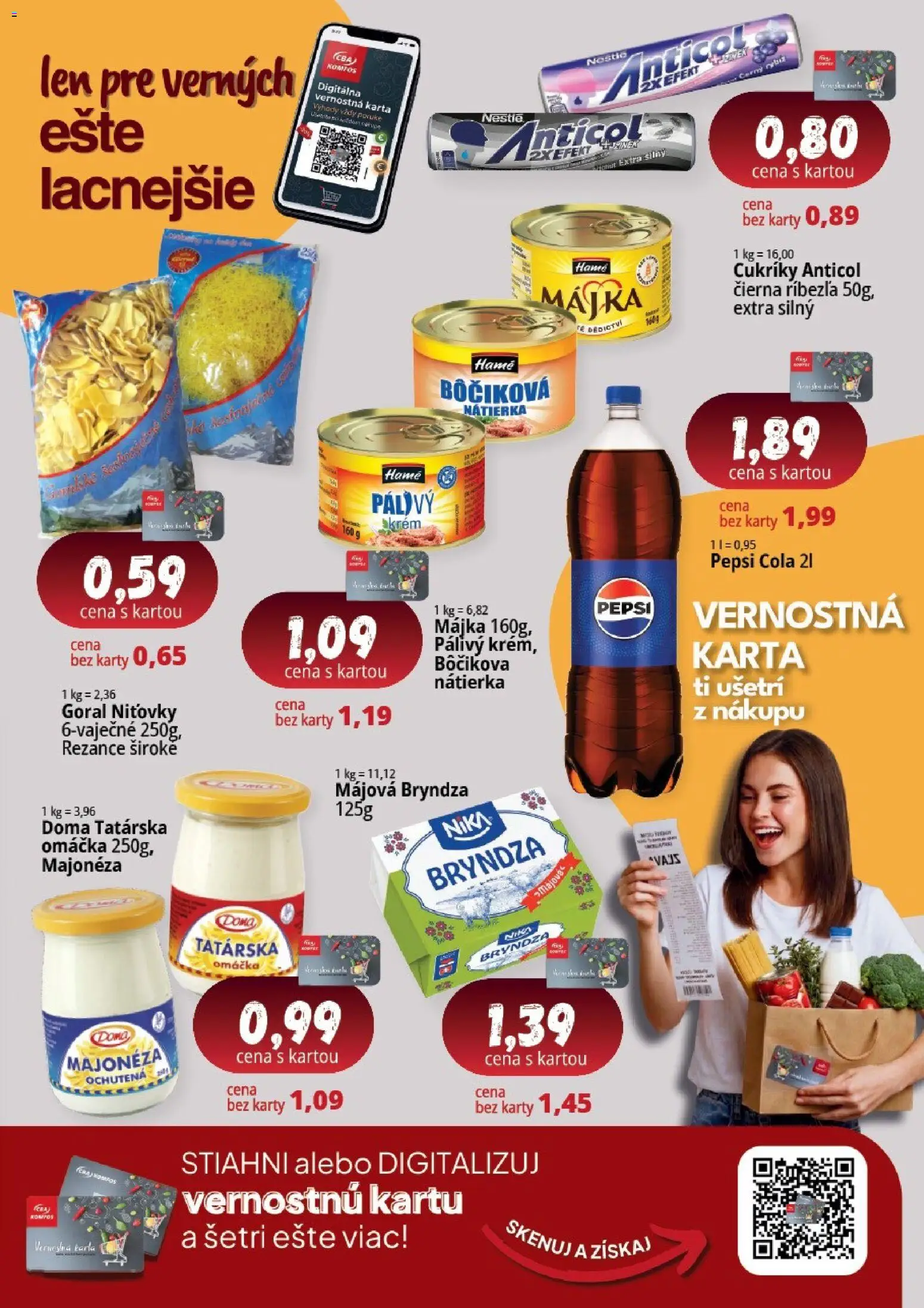 Náhľad CBA Komfos letáku platného od 23.10.2026 - Bryndza, Tatárska omáčka, Omáčka, Cola, Rezance, Nátierka, Cukríky, Majonéza