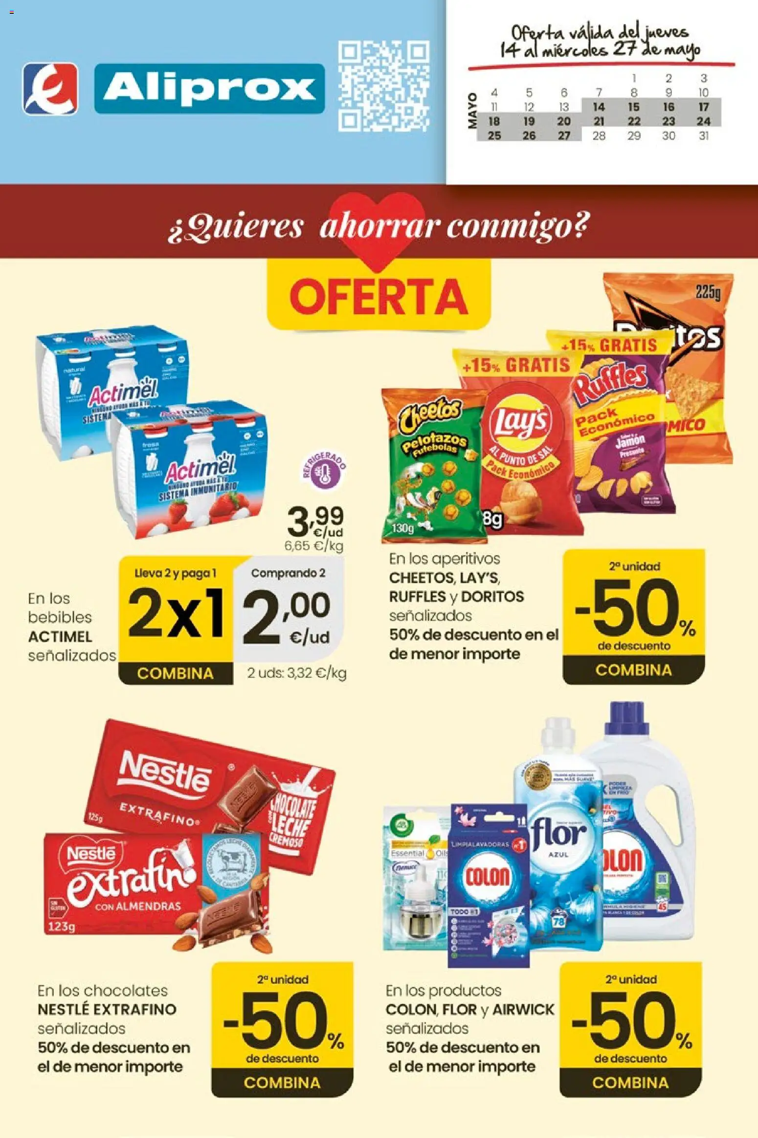 Vista previa del folleto de la tienda Eroski válido desde el 14/05/2026 - Chocolate, Jamón, Leche, Sal, Almendras