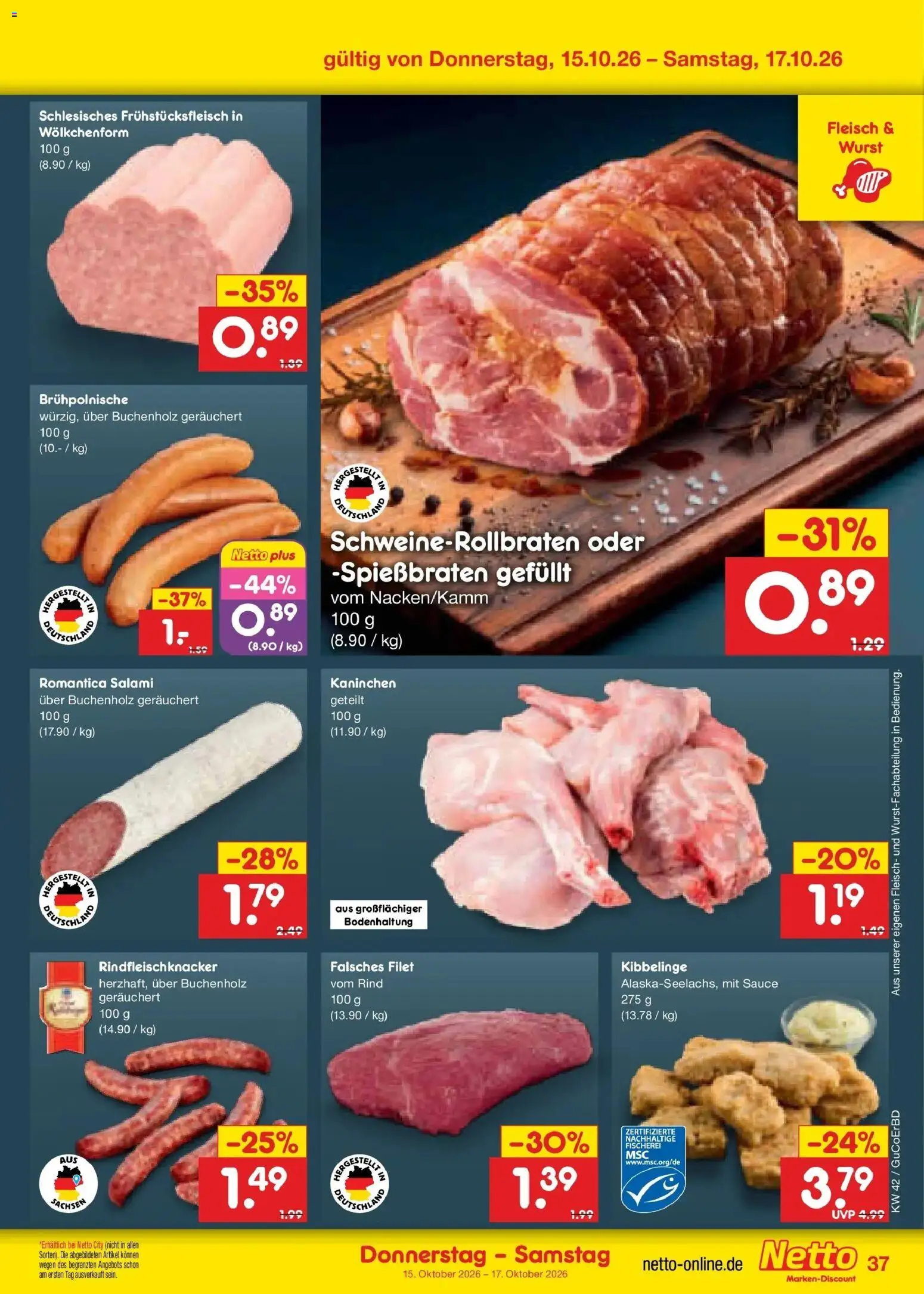 Vorschau von dem Prospekt des Geschäftes Netto Marken-Discount, gültig ab dem 12.10.2026 - Wurst, Kaninchen, Fleisch, Salami