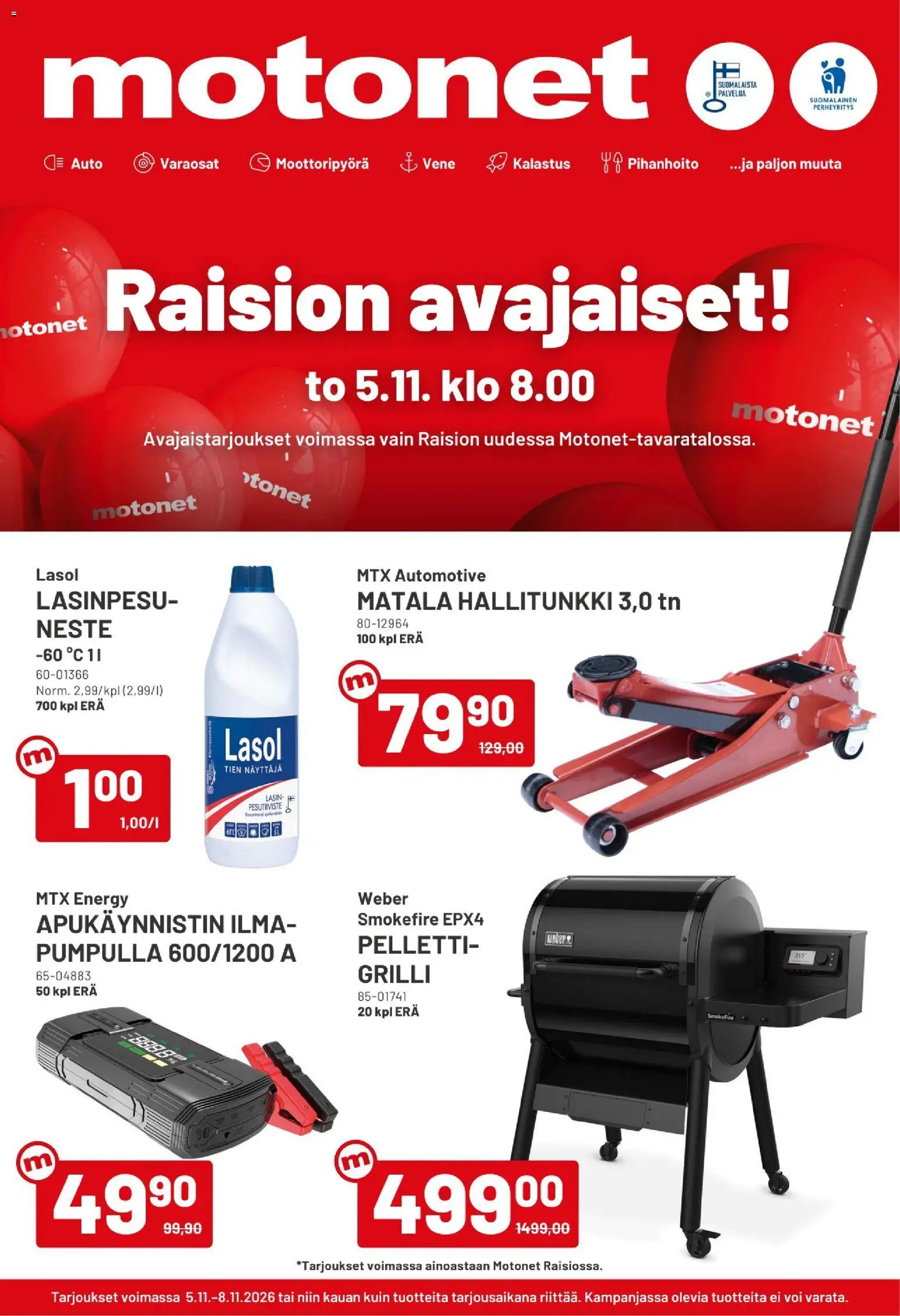 Kaupan Motonet Motonet tarjoukset Raisio esikatselu, voimassa 05/11/2026 - Grilli, Vene, Voi