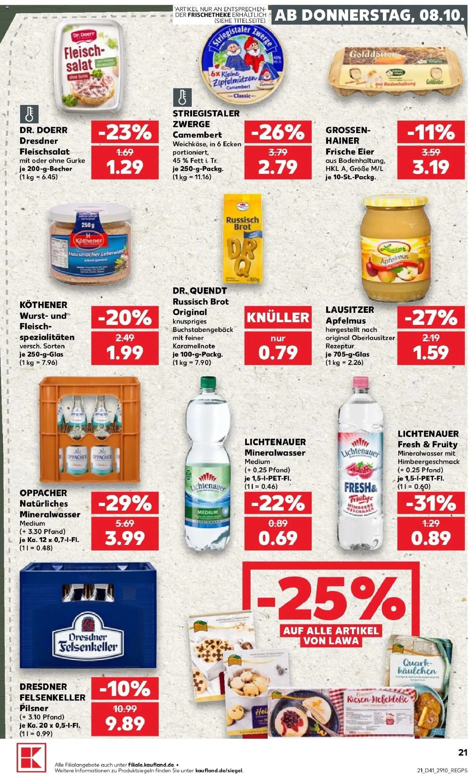 Vorschau von dem Prospekt des Geschäftes Kaufland, gültig ab dem 08.10.2026 - Wurst, Salat, Quark, Mineralwasser, Brot, Fleisch, Eier, Spezialitäten