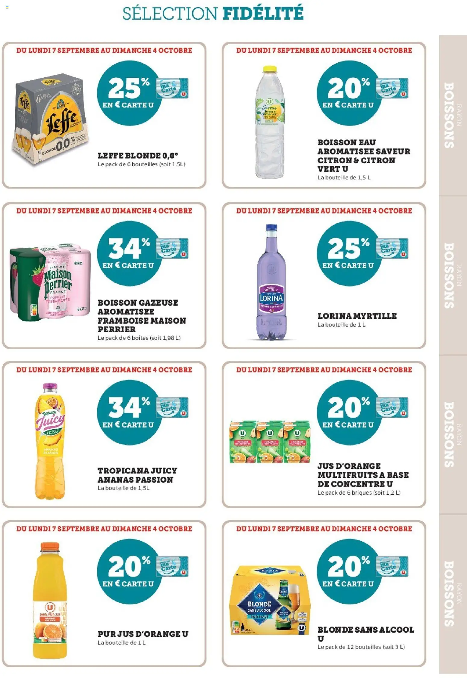 Prévisualisation de Super U - Ma sélection Carte U Septembre du magasin Super U formulaire valide 07/09/2026 - Boisson, Ananas, Citron, Briques, Bouteille, Base, Boissons, Jus d'orange