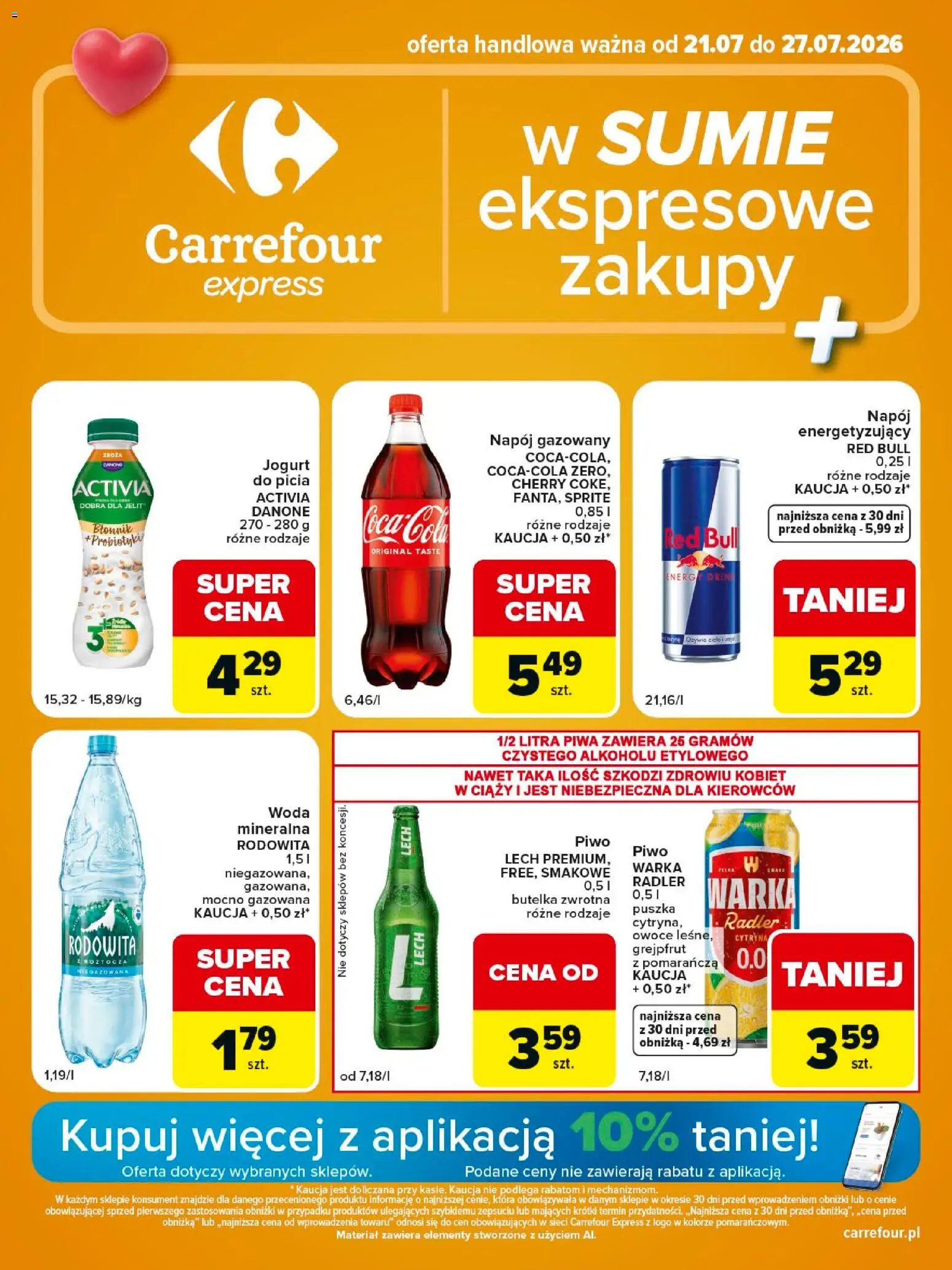 Pogląd gazetki "Carrefour gazetka - Express II" ze sklepu Carrefour ważnej od 21.07.2026 - Lech, Woda, Piwo, Owoce, Błonnik, Probiotyki, Jogurt, Radler