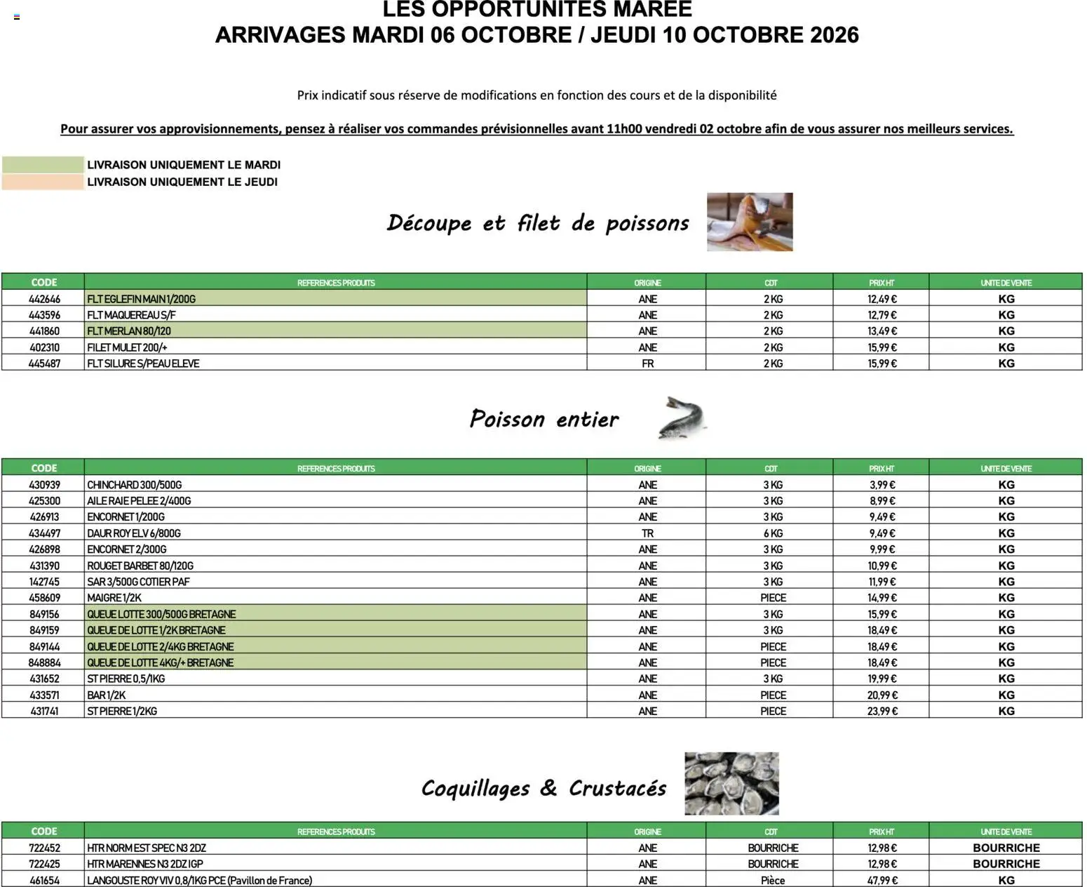 Prévisualisation de Promocash Opportunités Marée du magasin Promocash formulaire valide 06/10/2026 - Poissons, Poisson, Coquillages, Langouste, Queue de lotte
