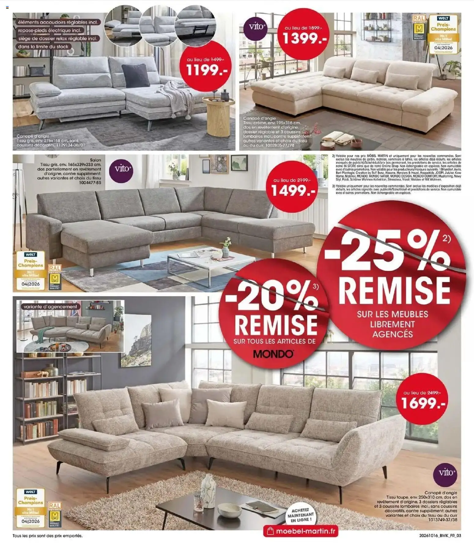 Prévisualisation de Möbel Martin: Offres hebdomadaires du magasin Möbel Martin formulaire valide 16/10/2026 - Canapé, Store, Canapé d’angle