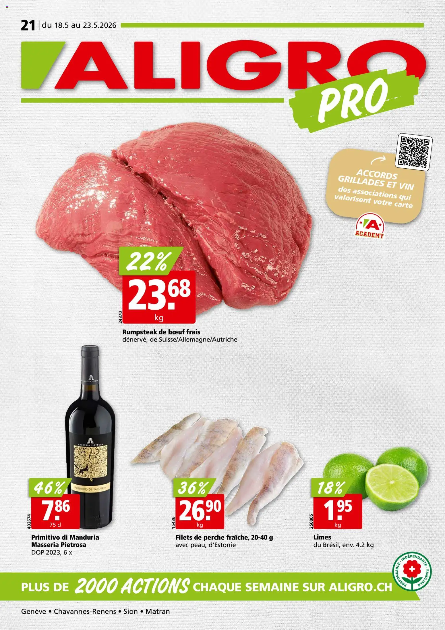 Vorschau des Merkblatts Aligro aktionen Chavannes, Matran, Genève, Sion vom Shop Aligro gültig von 18.05.2026 bis 23.05.2026