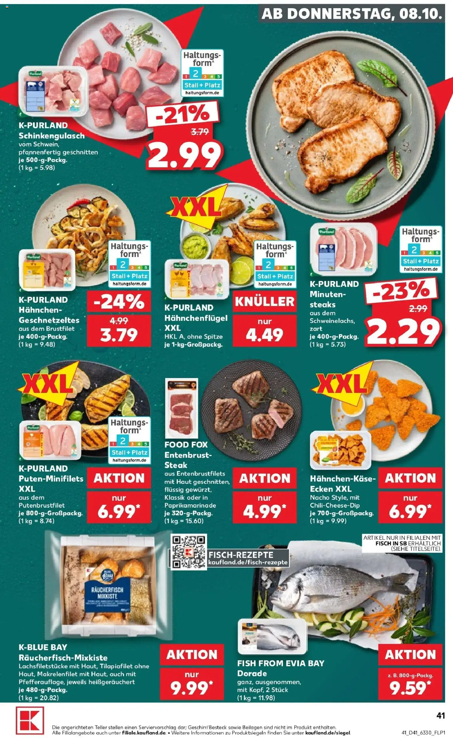Vorschau von dem Prospekt des Geschäftes Kaufland, gültig ab dem 08.10.2026 - Fisch, Steak, Dorade, Beilagen, Hahnchen