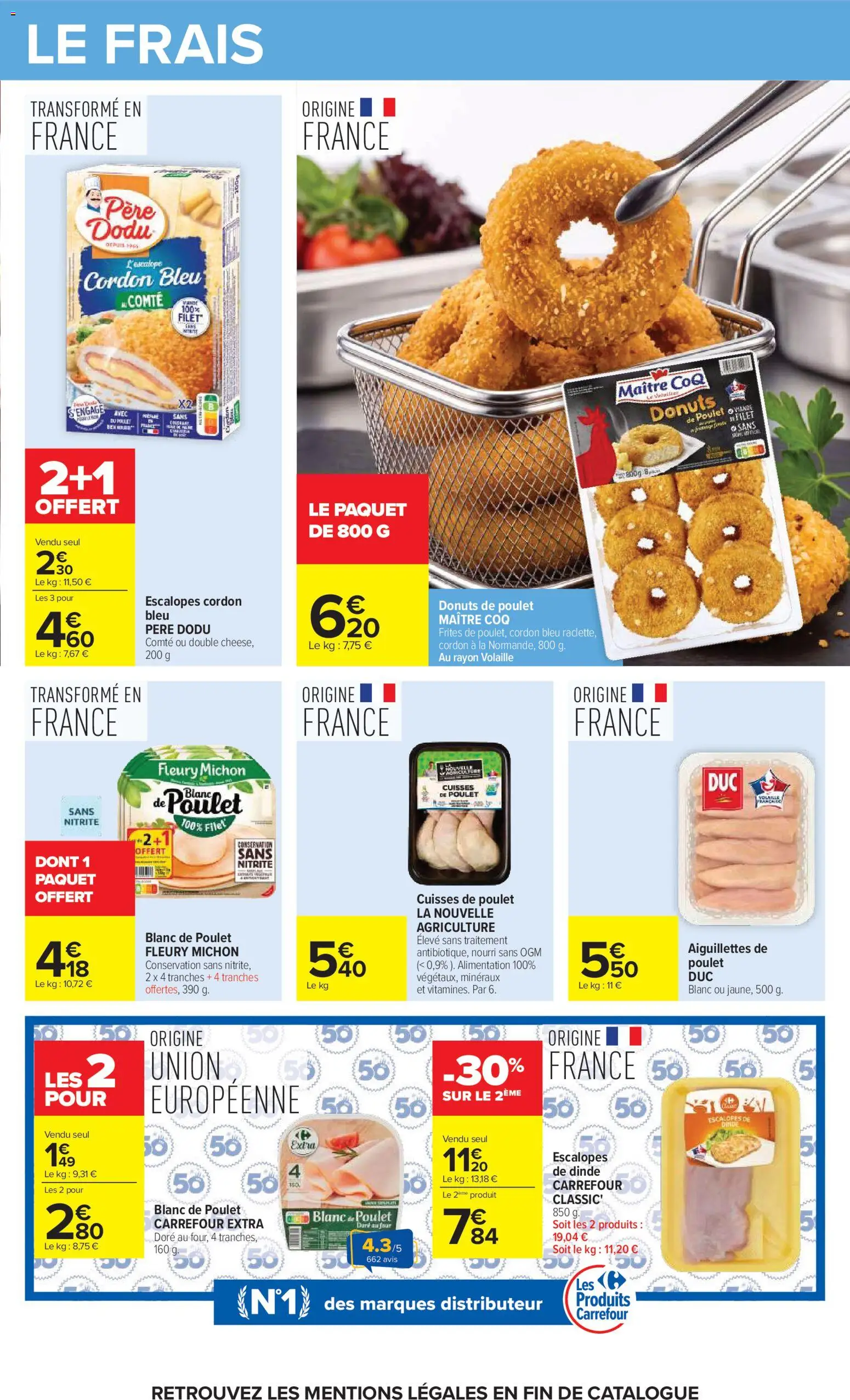 Prévisualisation de Carrefour catalogue du magasin Carrefour formulaire valide 20/10/2026 - Alimentation, Distributeur, Cordon bleu, Dinde, Aiguillettes de poulet, Cuisses de poulet, Blanc de poulet, Escalopes
