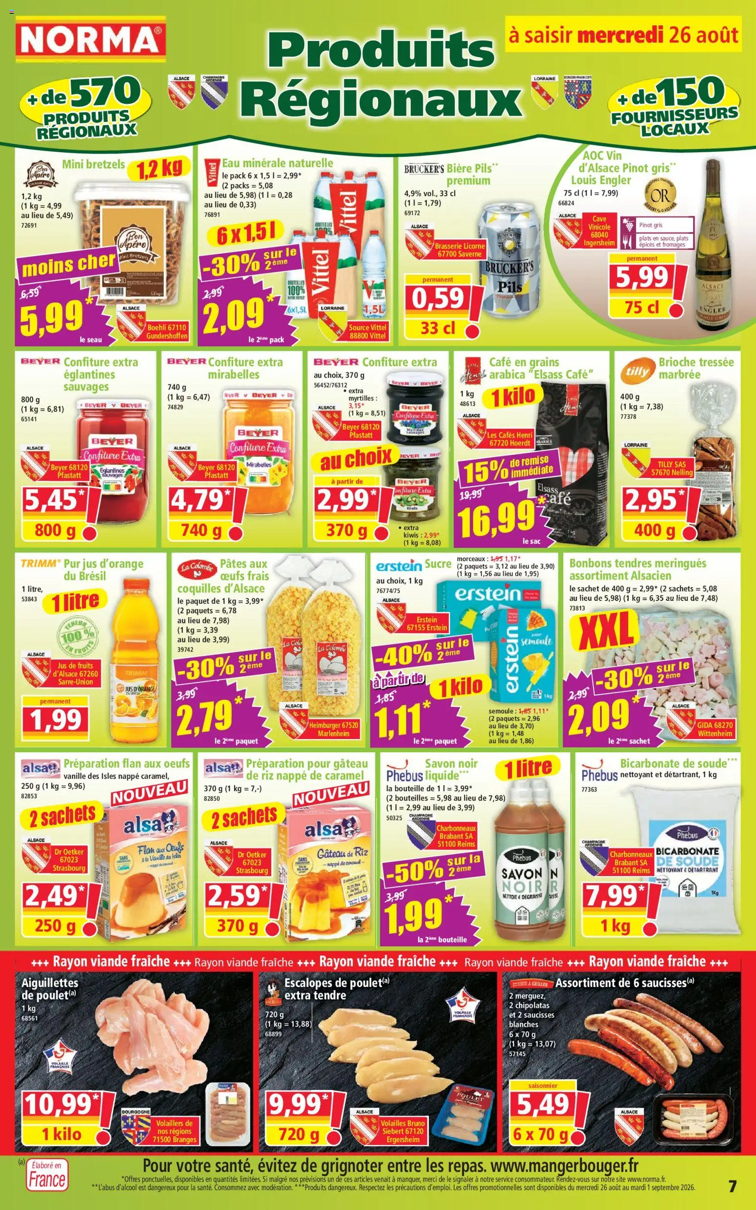 Prévisualisation de Norma catalogue du magasin Norma formulaire valide 26/08/2026 - Sac, Fruits, Bourgogne, Bretzels, Saucisses, Volaille, Jus, Détartrant