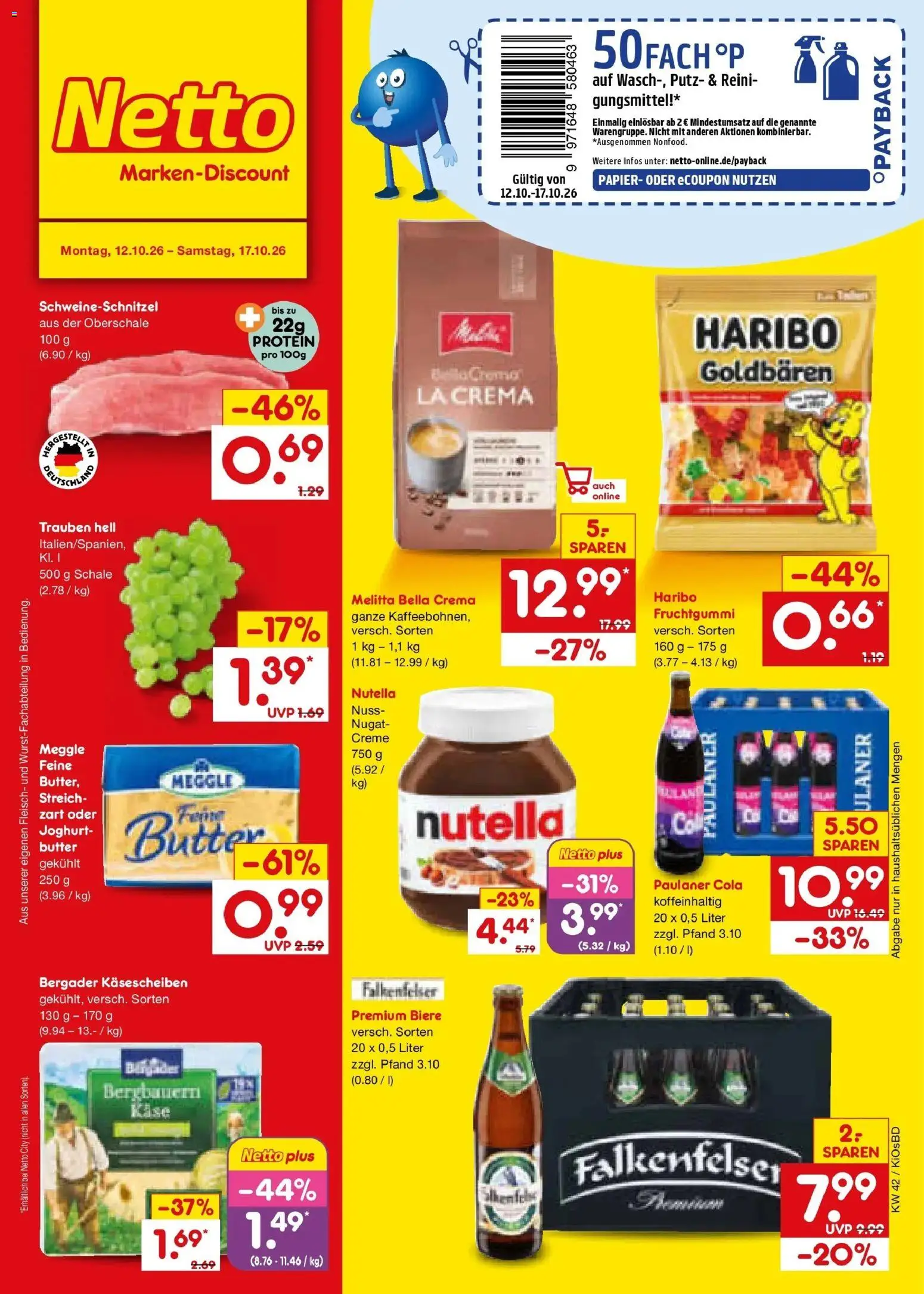 Vorschau von dem Prospekt des Geschäftes Netto Marken-Discount, gültig ab dem 12.10.2026 - Butter, Käse, Haribo, Nutella, Joghurt, Paulaner, Melitta, Creme