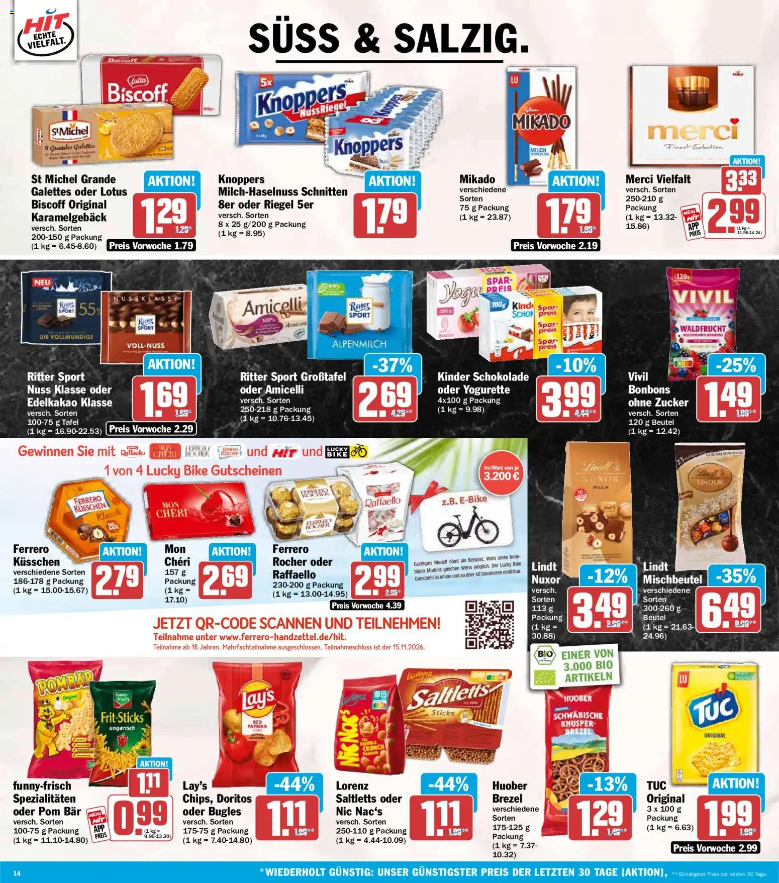 Vorschau von dem Prospekt des Geschäftes HIT, gültig ab dem 02.11.2026 - Ritter sport, Paprika, Zucker, Merci, Yogurette, Knoppers, Spezialitäten, Kinder schokolade