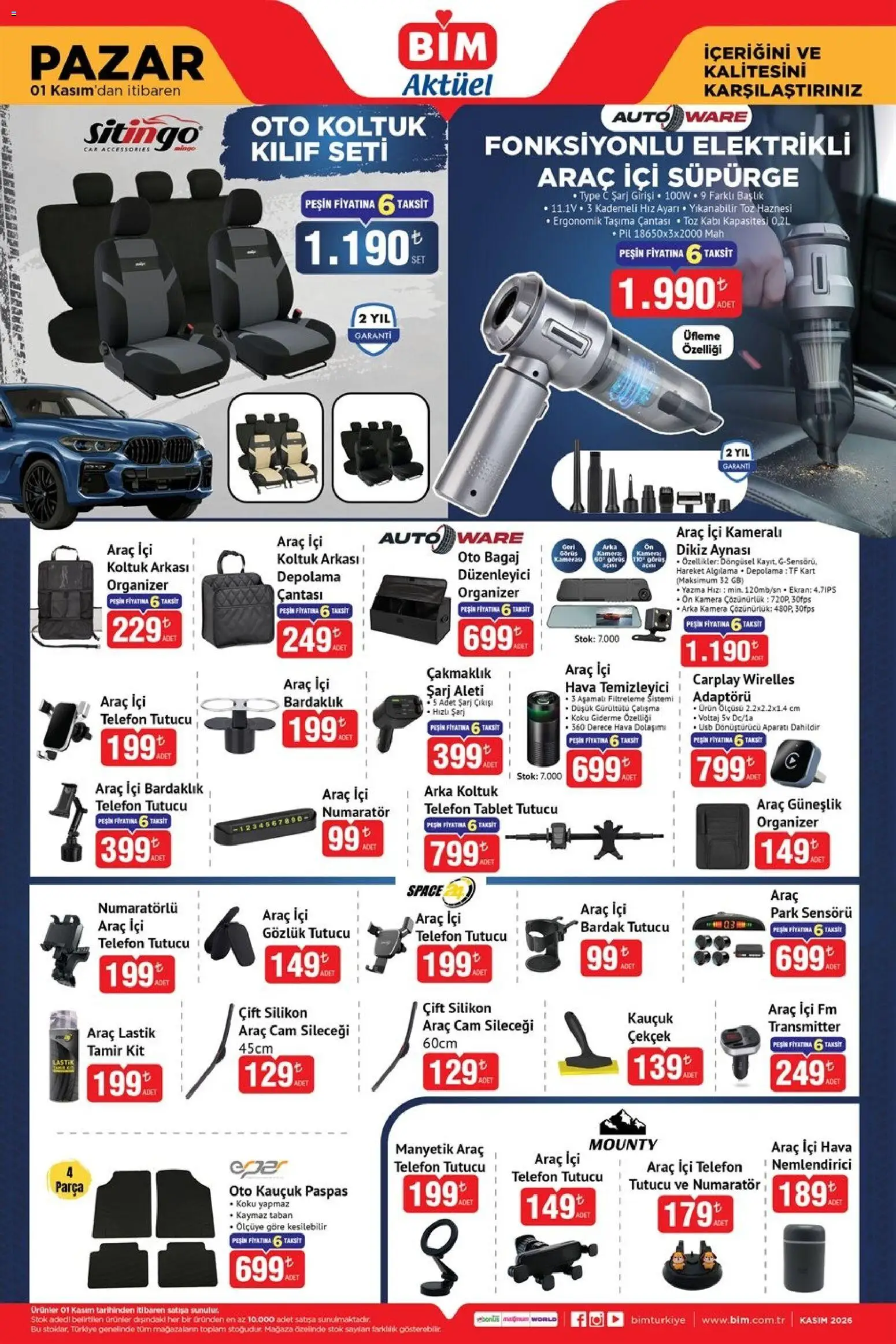 BİM BİM - Katalog Pazar 01.11.2026 - Broşürünün önizlemesi - Lastik, Gözlük, Koltuk, Paspas, USB, Bardak, Koku, Güneşlik