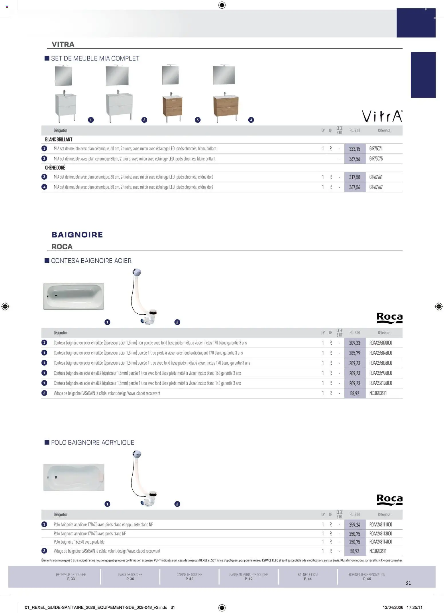 Prévisualisation de Rexel - Brochure Sanitaire du magasin Rexel formulaire valide 20/04/2026 - Miroir, Meuble, Polo, Baignoire, Douche, Éclairage